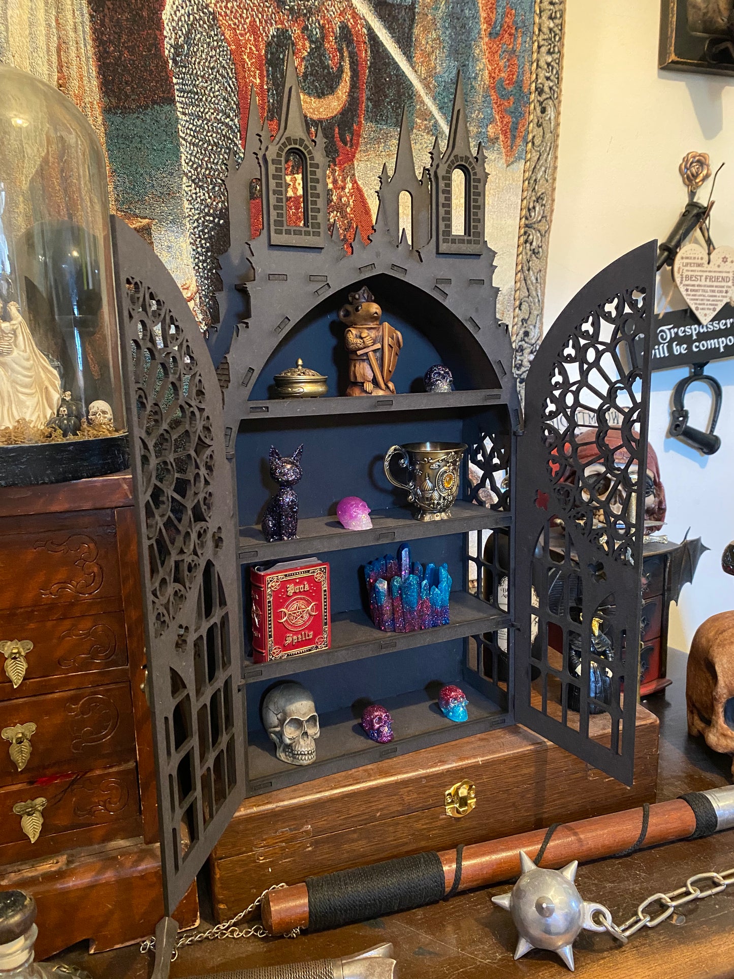 Crystal display Shelf, Castle shelf, Gothic Display Cabinet, Gothic Decor, Crystal display cabinet, display cabinet, Gothic shelving