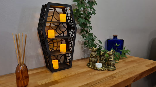 Coffin Display Shelf, Spiders Web Shelf, Gothic Display Cabinet, Gothic Decor, Crystal Display Cabinet, Display Cabinet, Gothic Shelving