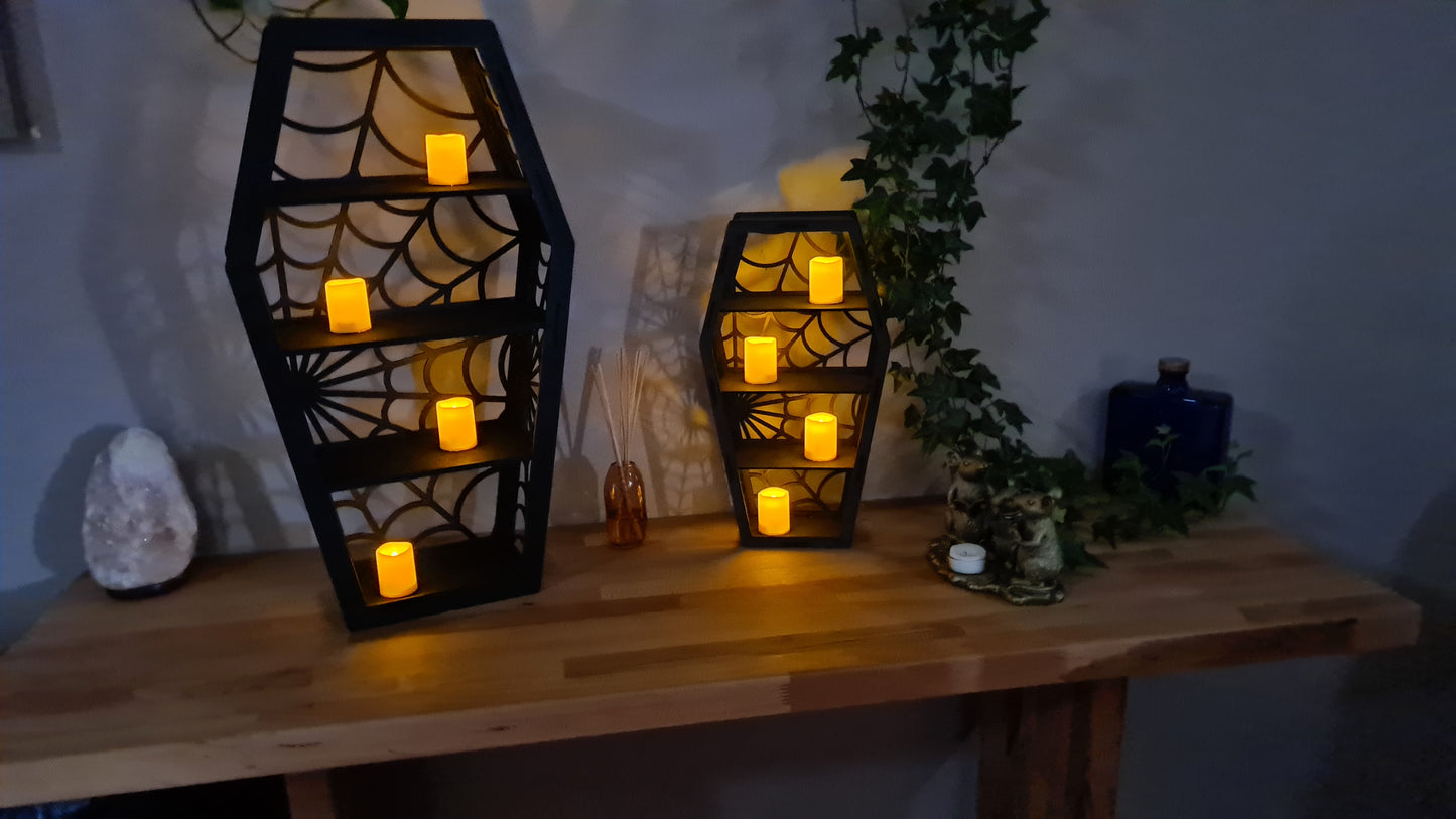 Coffin display Shelf, Spiders web shelf, Gothic Display Cabinet, Gothic Decor, Crystal display cabinet, display cabinet, Gothic shelving
