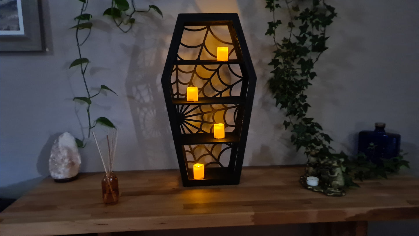 Coffin display Shelf, Spiders web shelf, Gothic Display Cabinet, Gothic Decor, Crystal display cabinet, display cabinet, Gothic shelving