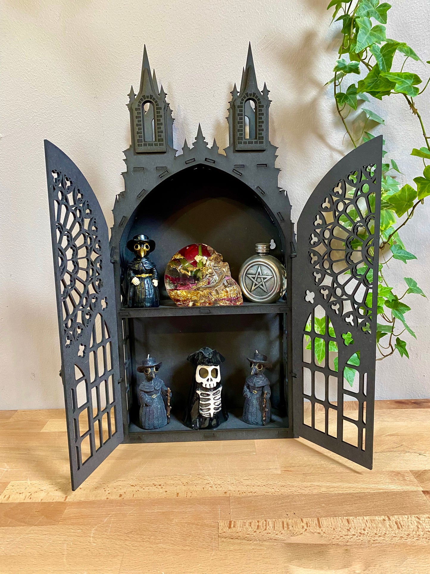 2 Shelf Gothic Black Tower Cabinet
