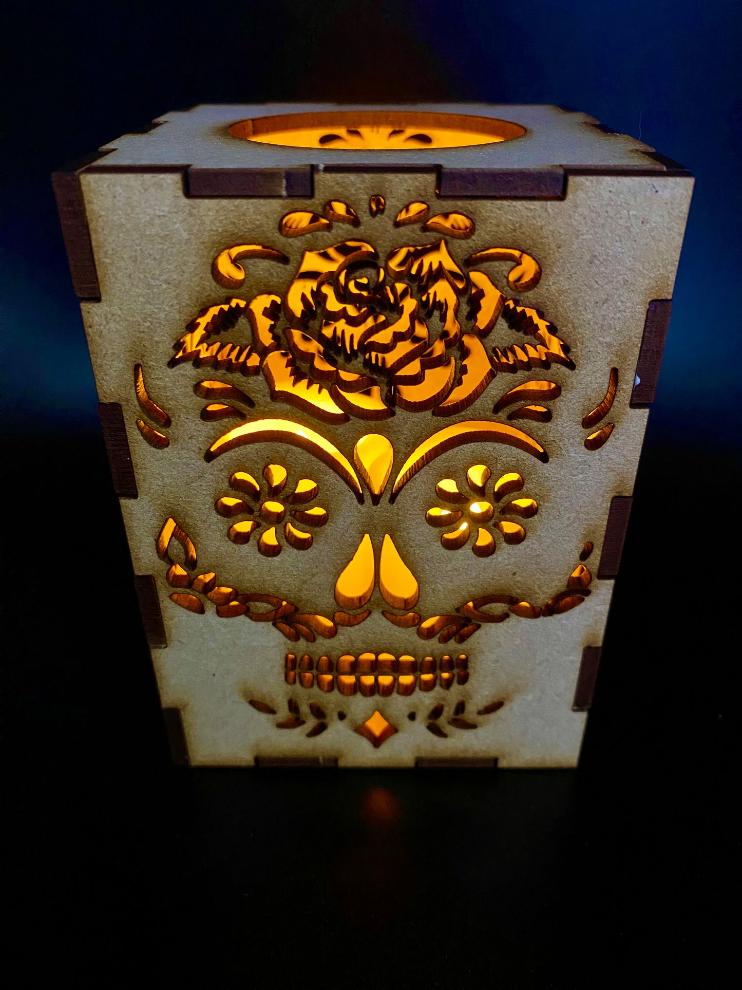 Rose Sugar Skull Small Lantern MDF Craft Kit.