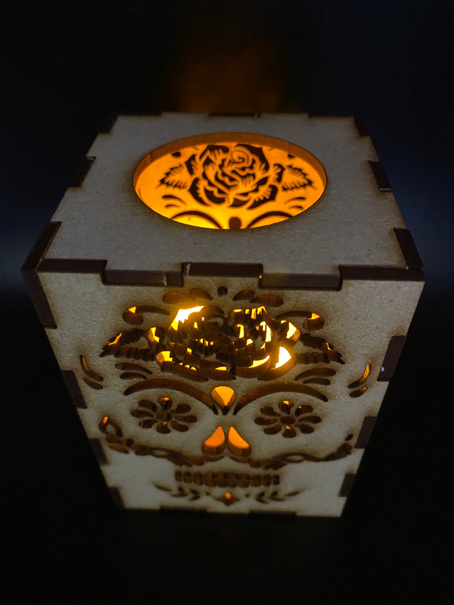 Rose Sugar Skull Small Lantern MDF Craft Kit.