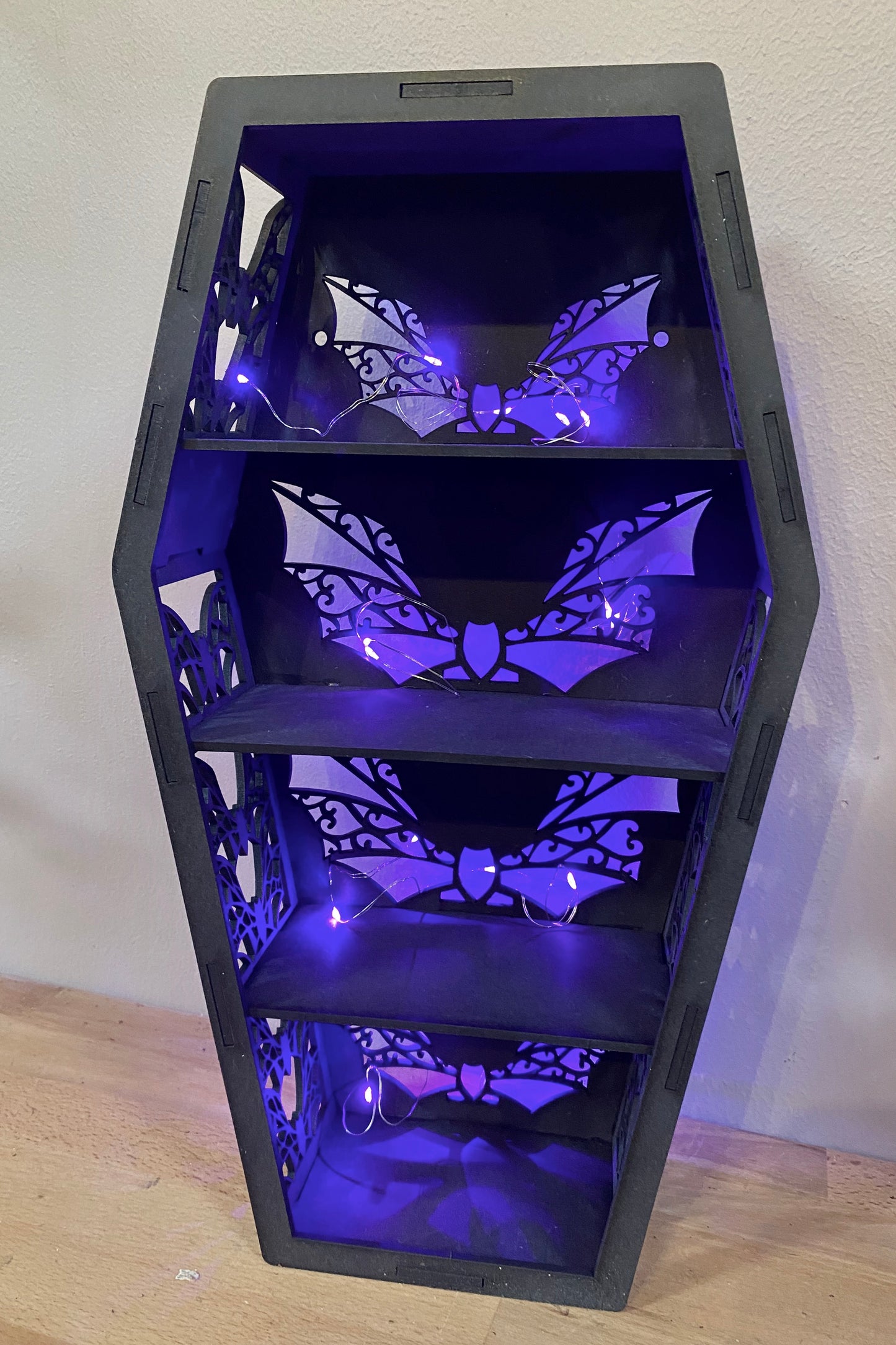 Coffin Display Shelf, Spiders Web Shelf, skull , Bats Gothic Display Cabinet, Gothic Decor, Crystal Display Cabinet, Display Cabinet, Gothic Shelving