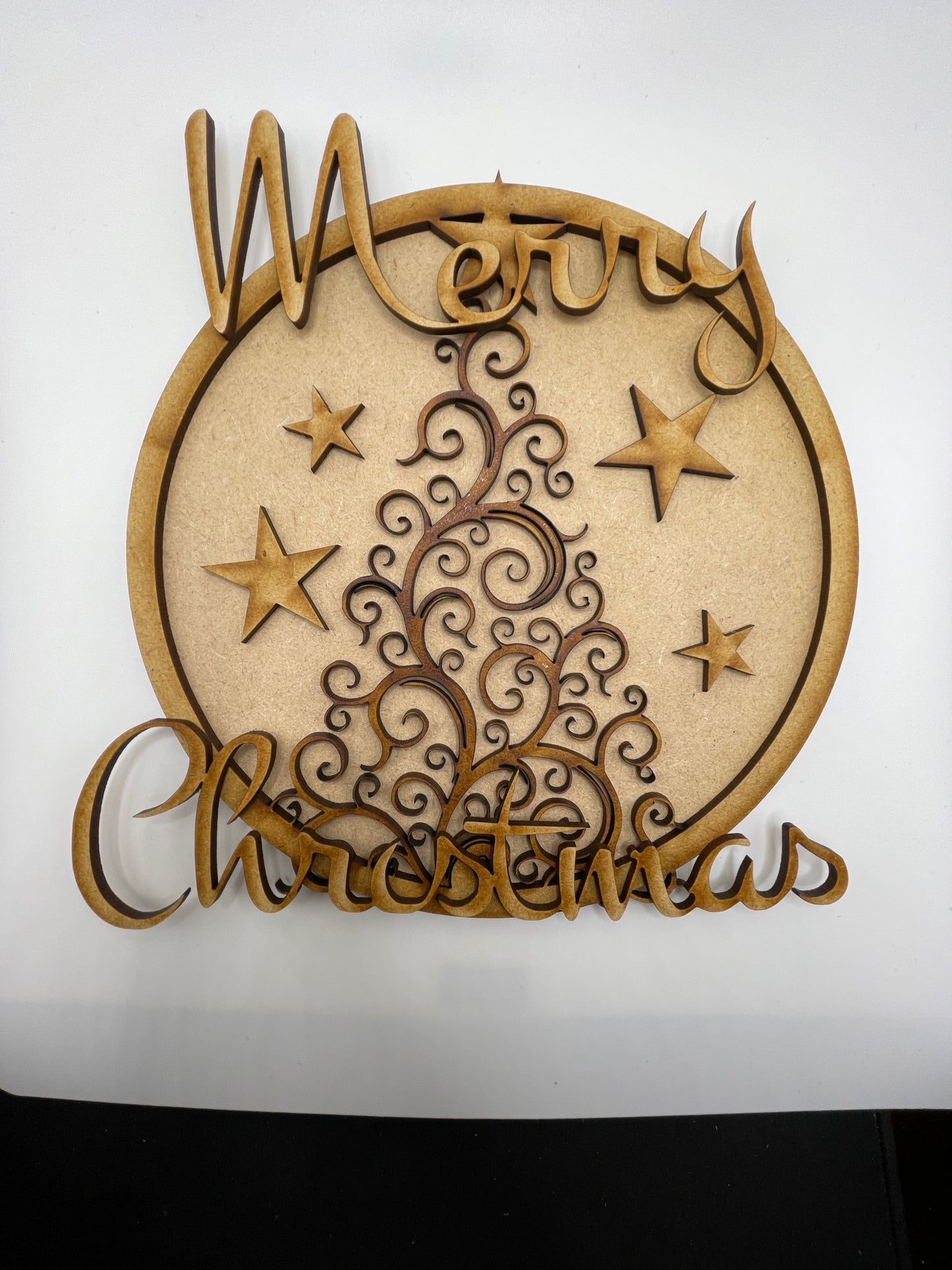 Scroll Tree 'Merry Christmas' Circle Door Sign/Plaque 3d Layered Sign