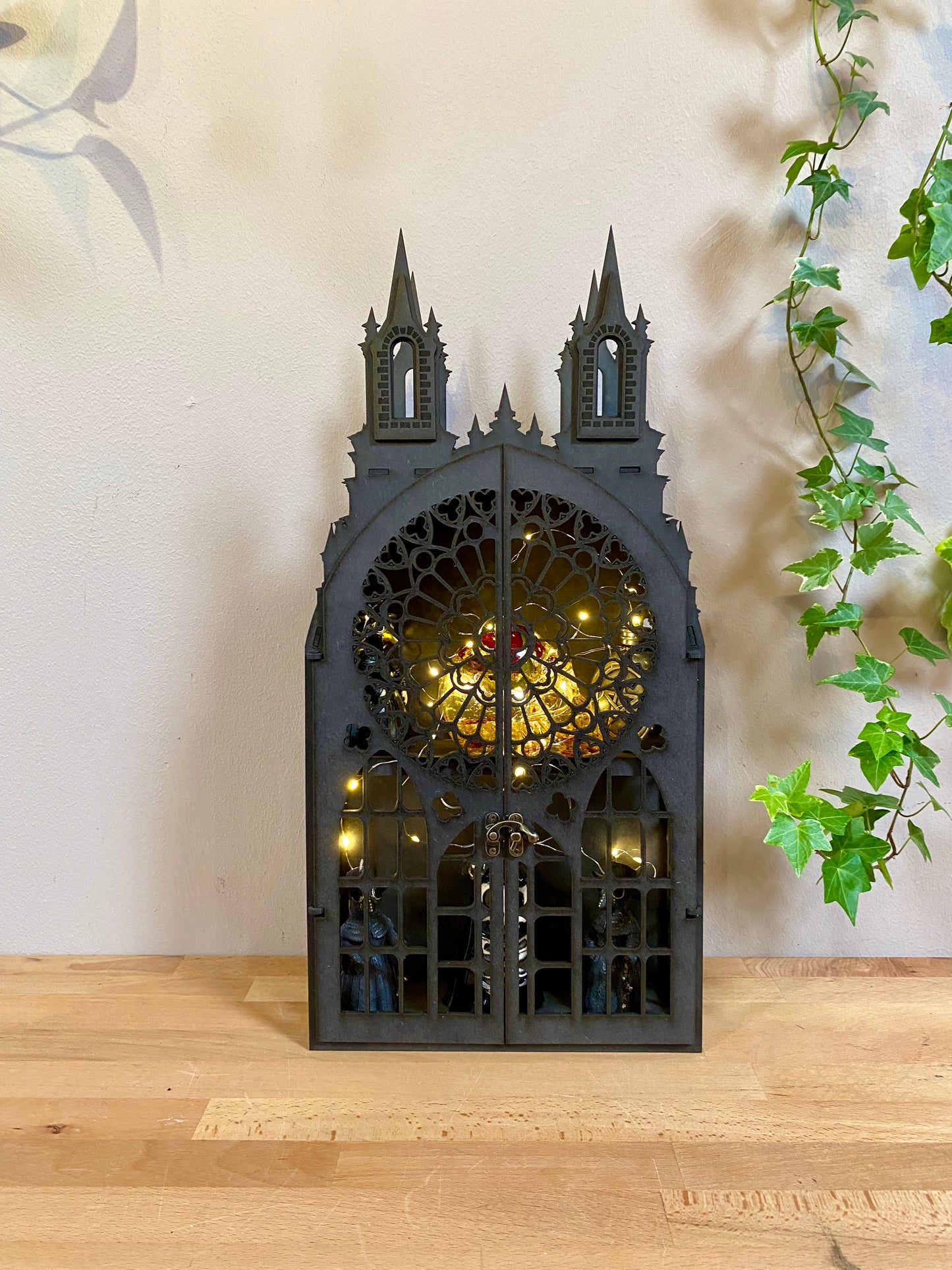 2 Shelf Gothic Black Tower Cabinet