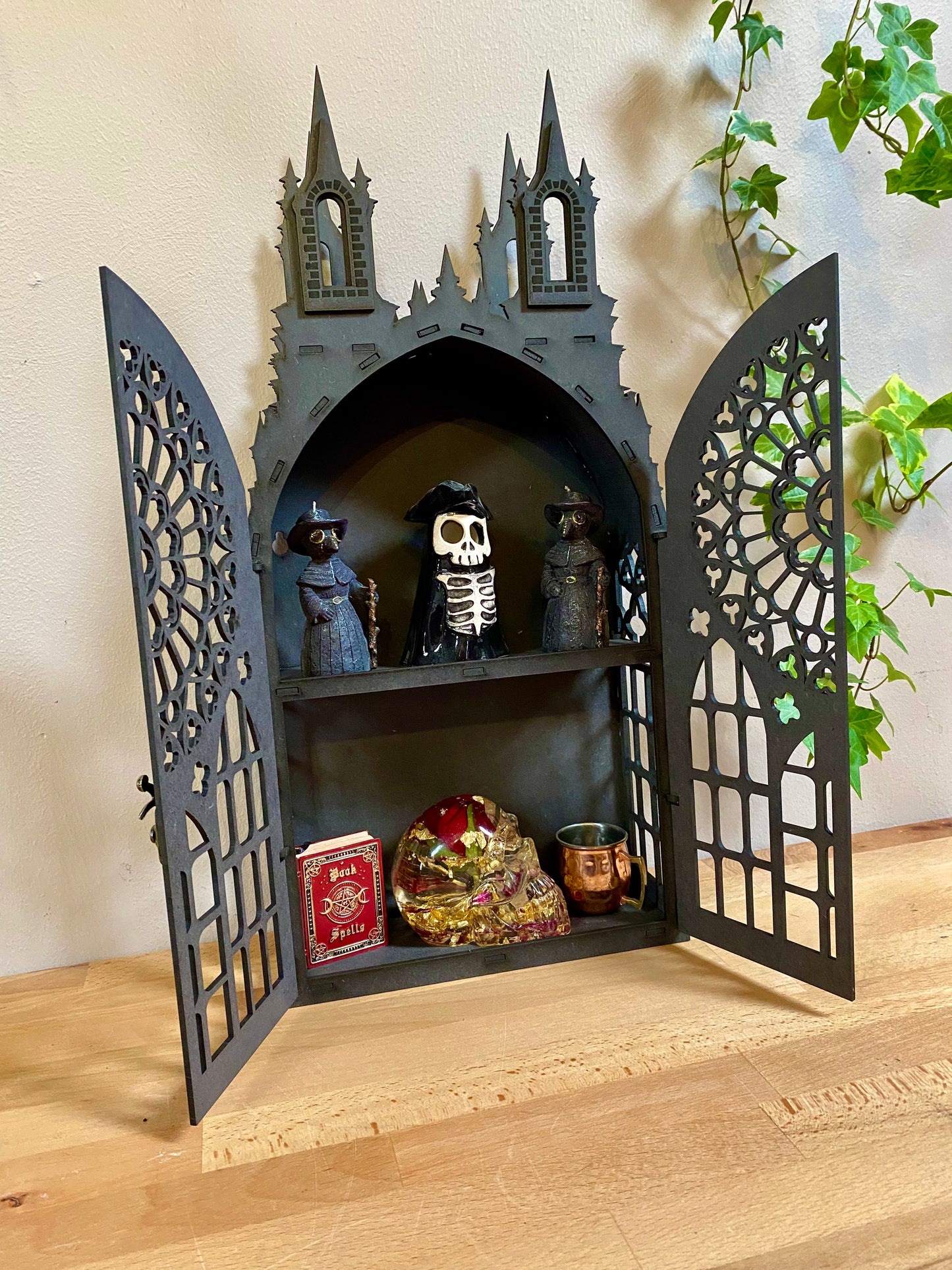 2 Shelf Gothic Black Tower Cabinet