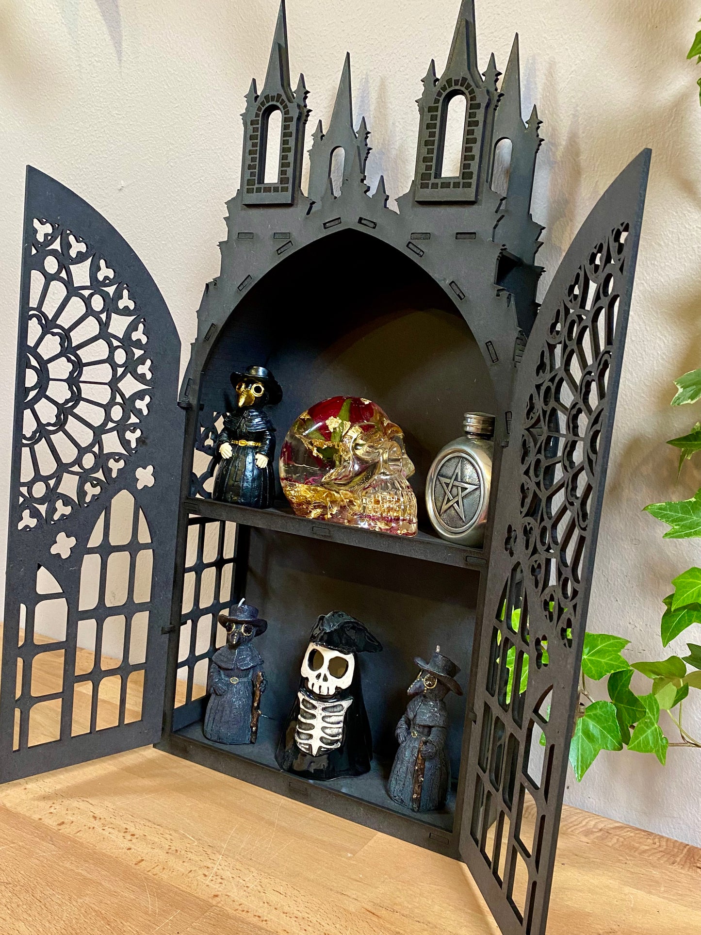 2 Shelf Gothic Black Tower Cabinet
