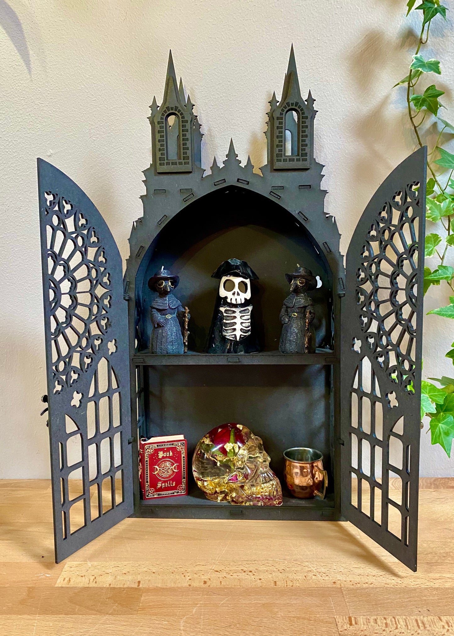 2 Shelf Gothic Black Tower Cabinet