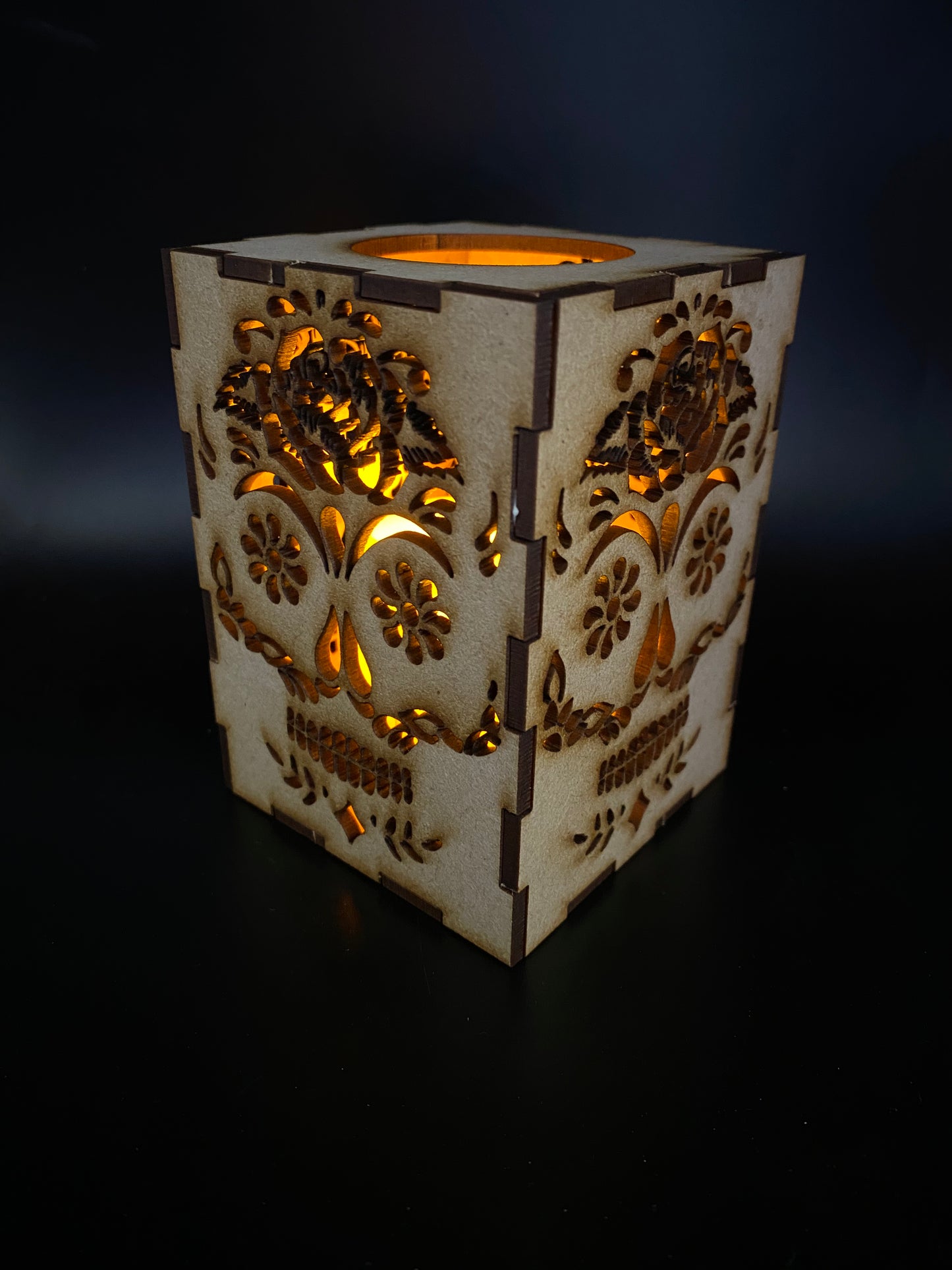 Rose Sugar Skull Small Lantern MDF Craft Kit.