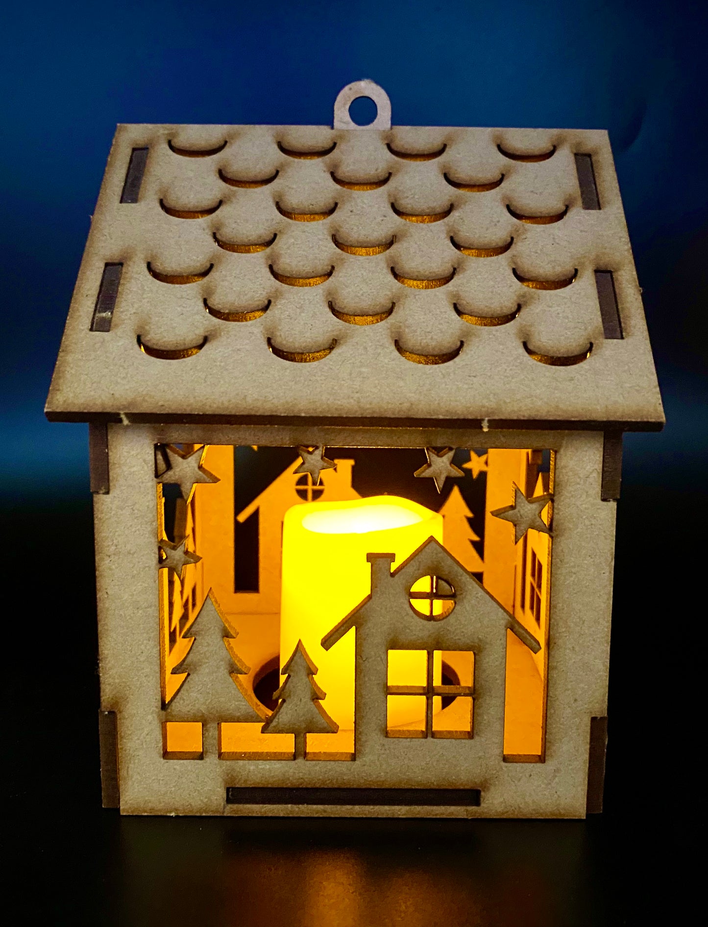 Christmas MDF Craft Kit Night Light or Hanging Decoration with House and Trees