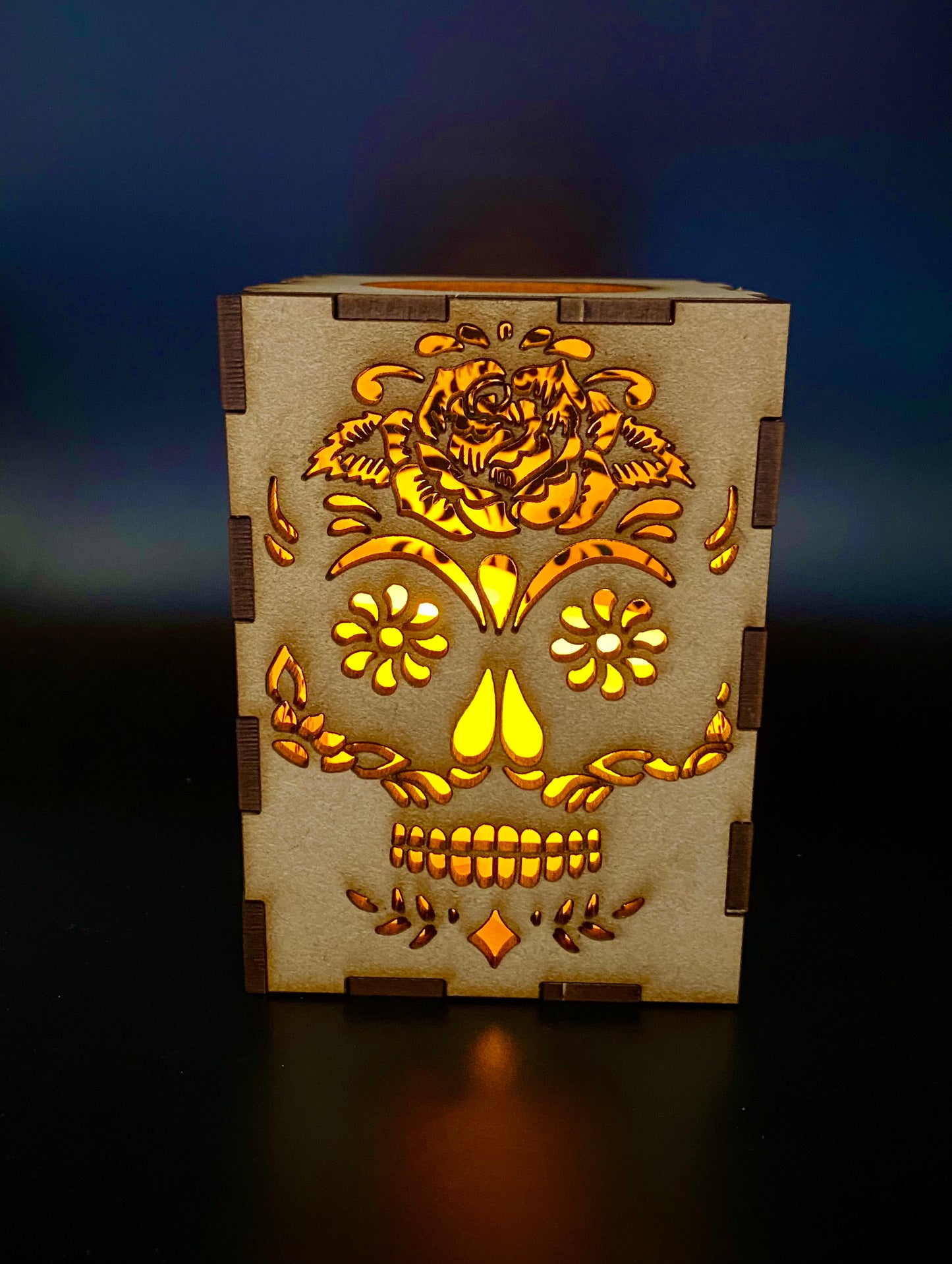 Rose Sugar Skull Small Lantern MDF Craft Kit.