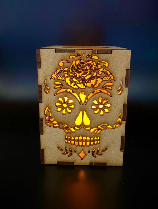 Rose Sugar Skull Small Lantern MDF Craft Kit.