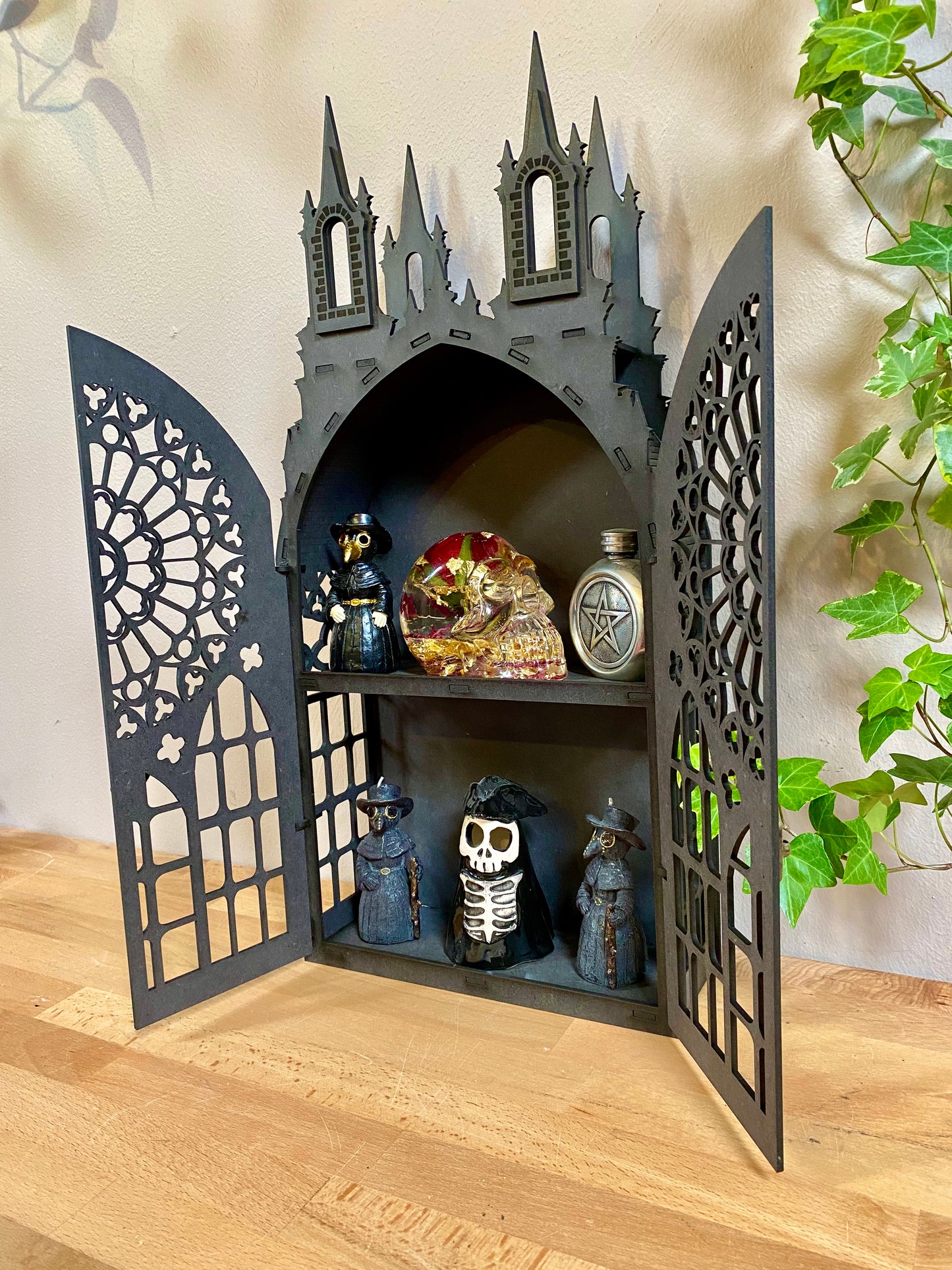 2 Shelf Gothic Black Tower Cabinet