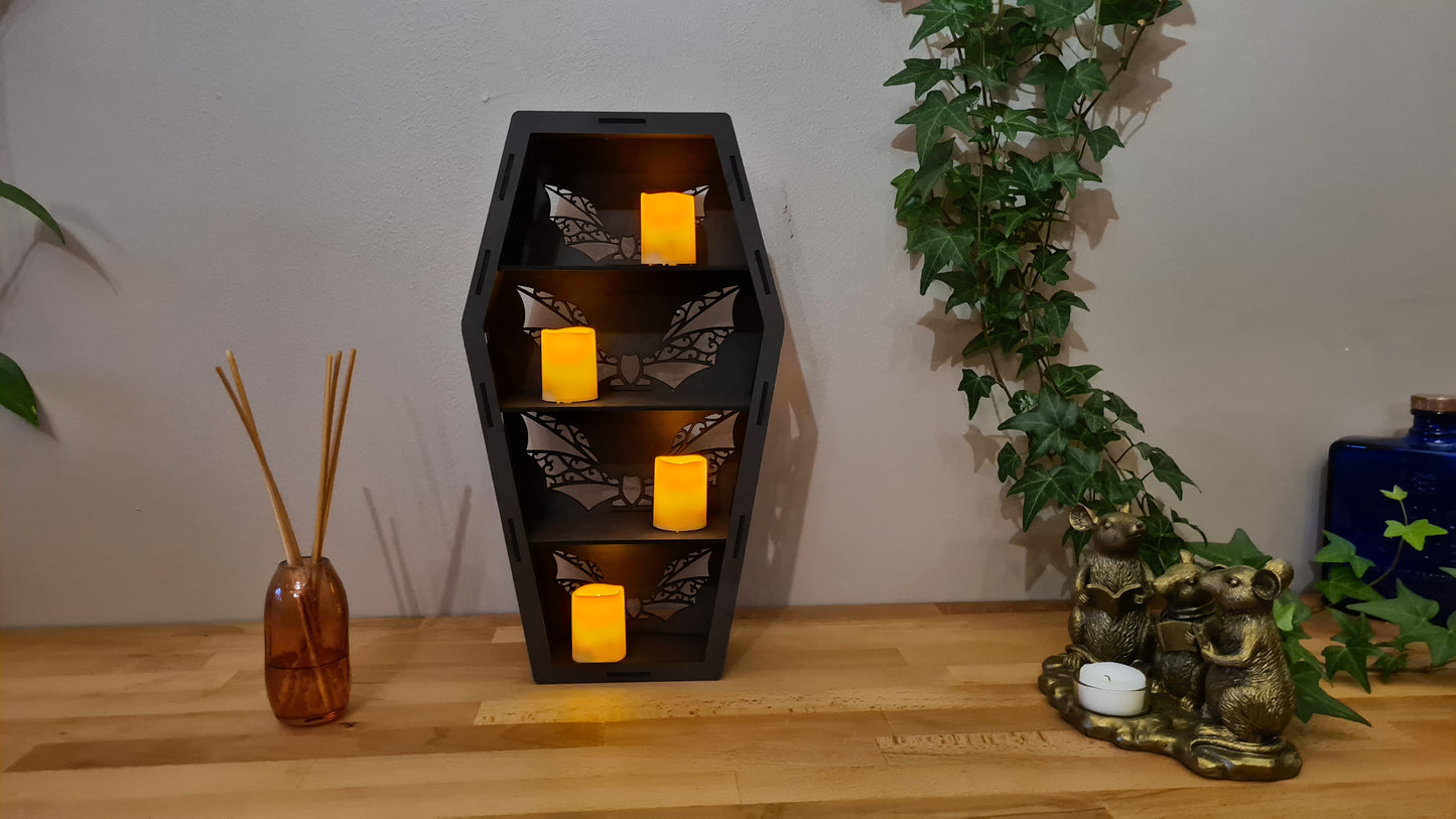 Coffin display Shelf, Spiders web shelf, Gothic Display Cabinet, Gothic Decor, Crystal display cabinet, display cabinet, Gothic shelving