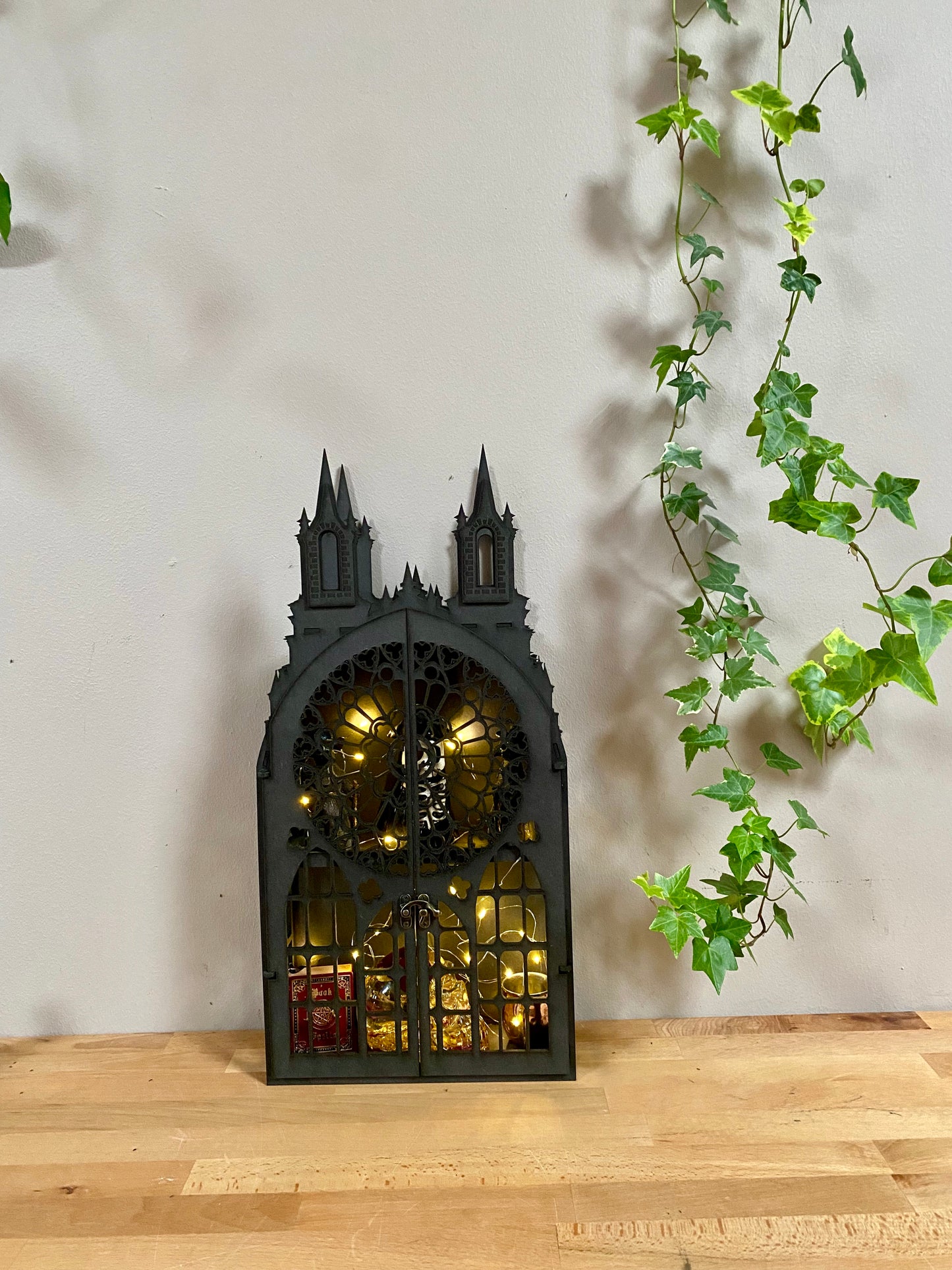 2 Shelf Gothic Black Tower Cabinet