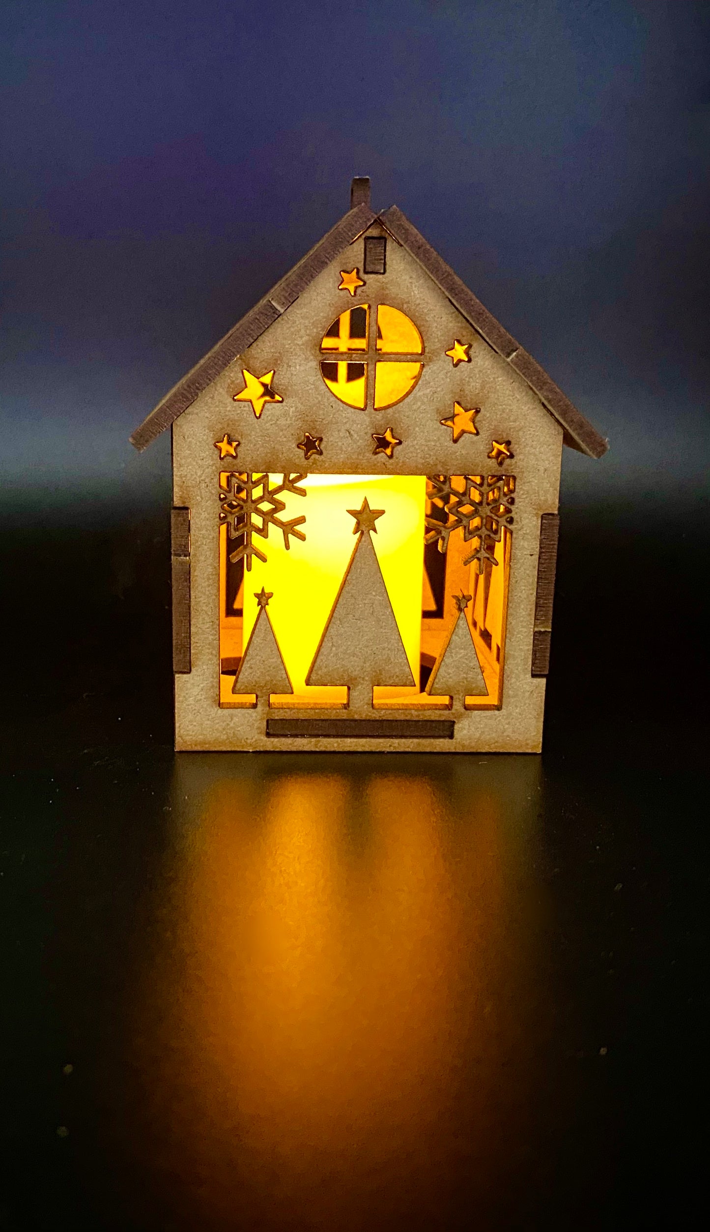 Christmas MDF Craft Kit Night Light or Hanging Decoration with Trees and Snowflakes