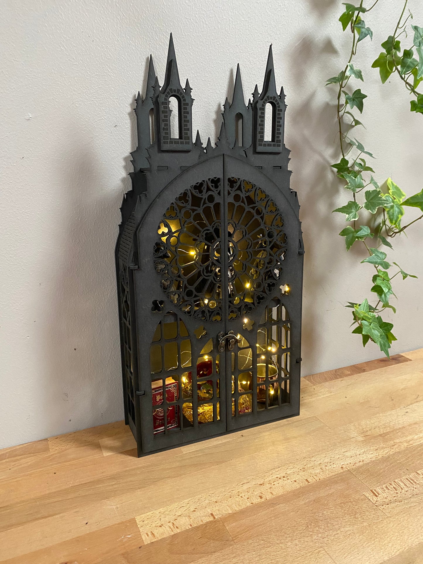 2 Shelf Gothic Black Tower Cabinet