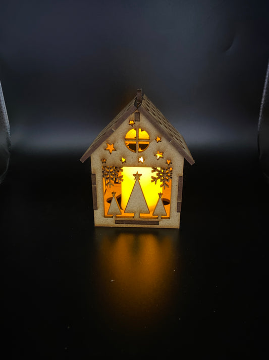 Christmas MDF Craft Kit Night Light or Hanging Decoration with Trees and Snowflakes
