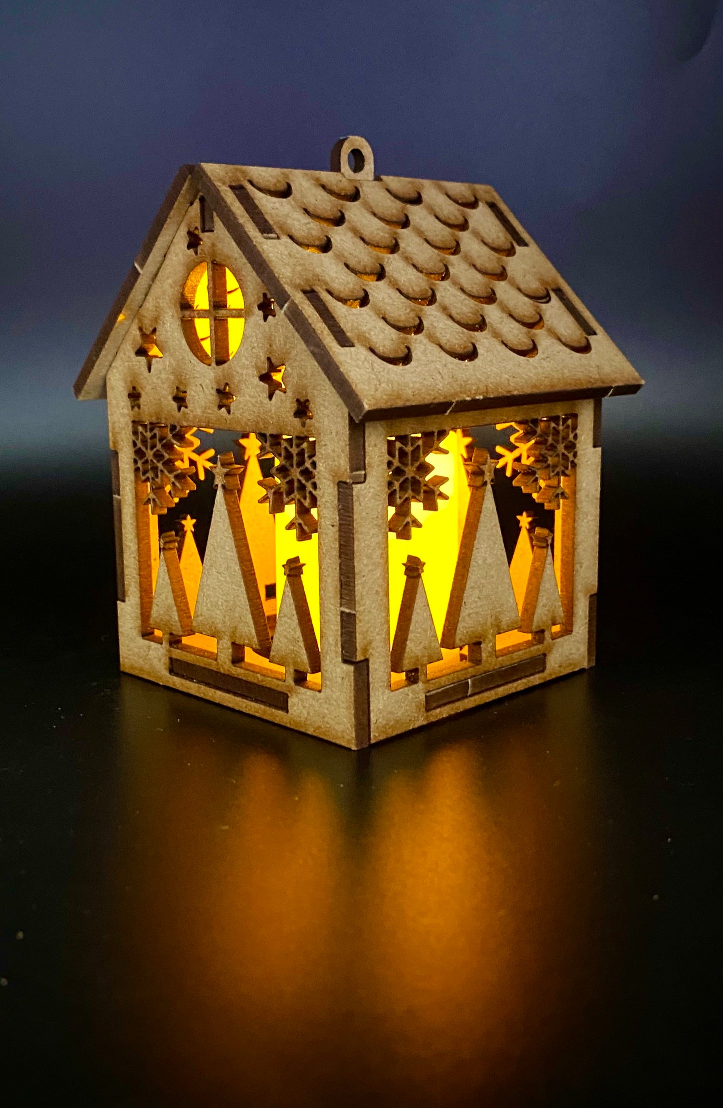Christmas MDF Craft Kit Night Light or Hanging Decoration with Trees and Snowflakes