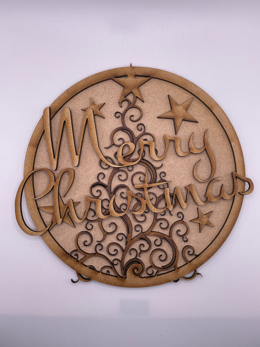 Scroll Tree 'Merry Christmas' Circle Door Sign/Plaque 3d Layered Sign