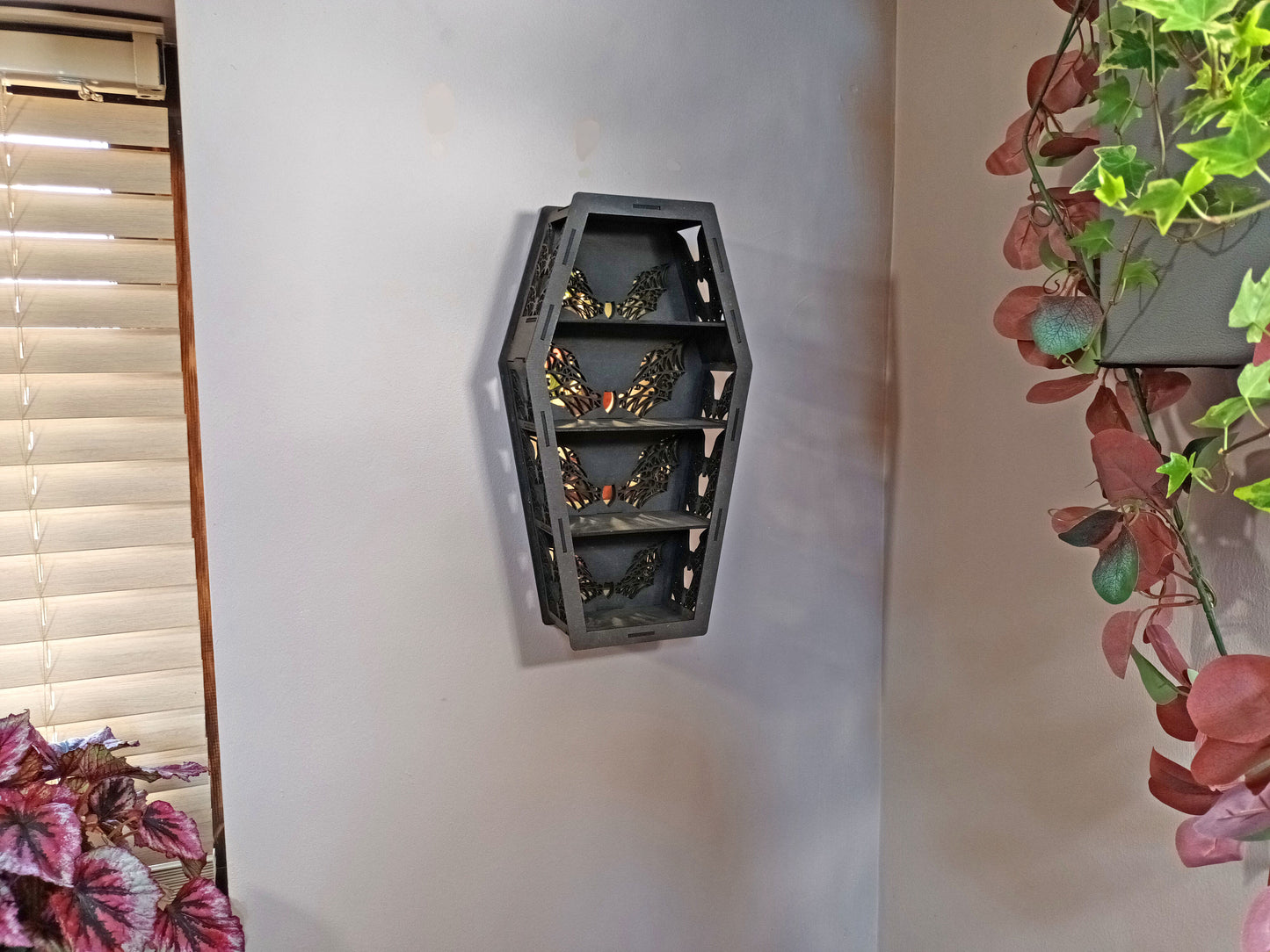 Coffin display Shelf, Spiders web shelf, Gothic Display Cabinet, Gothic Decor, Crystal display cabinet, display cabinet, Gothic shelving