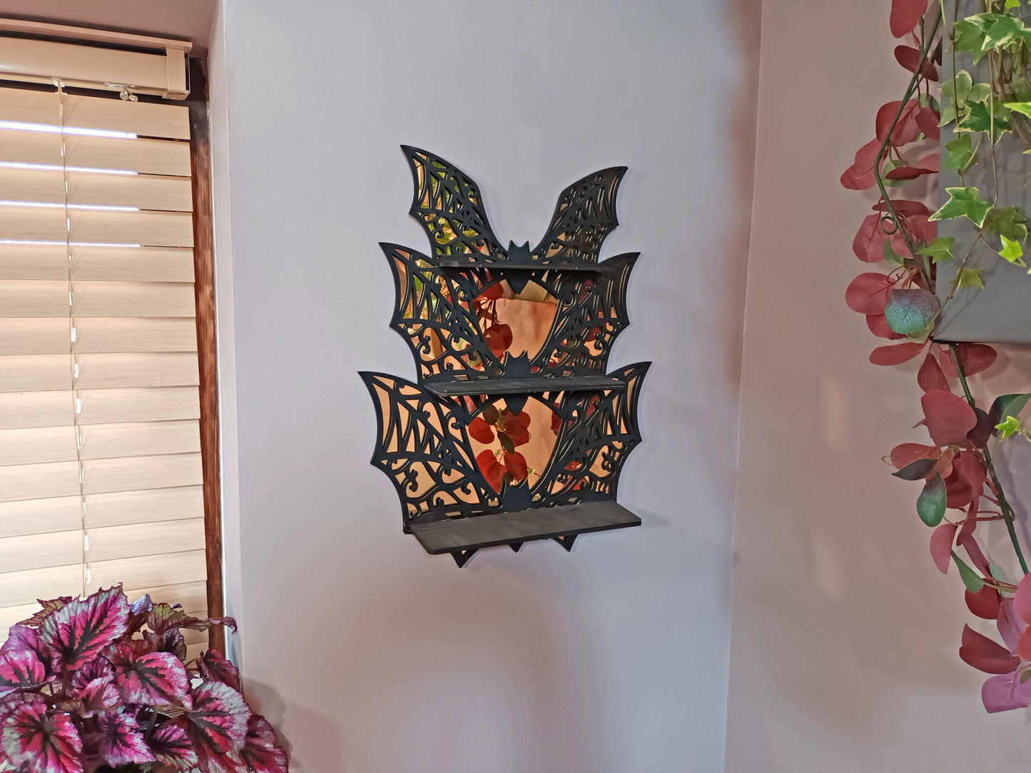 Bat Shelf Mirror, Gothic Display shelf, Gothic Décor, Gothic storage, Gothic shelving, Crystal show shelf, Crystal display shelf