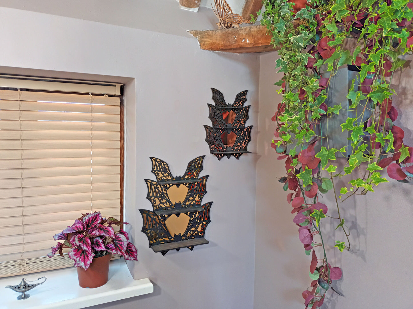 Bat Shelf Mirror, Gothic Display shelf, Gothic Décor, Gothic storage, Gothic shelving, Crystal show shelf, Crystal display shelf
