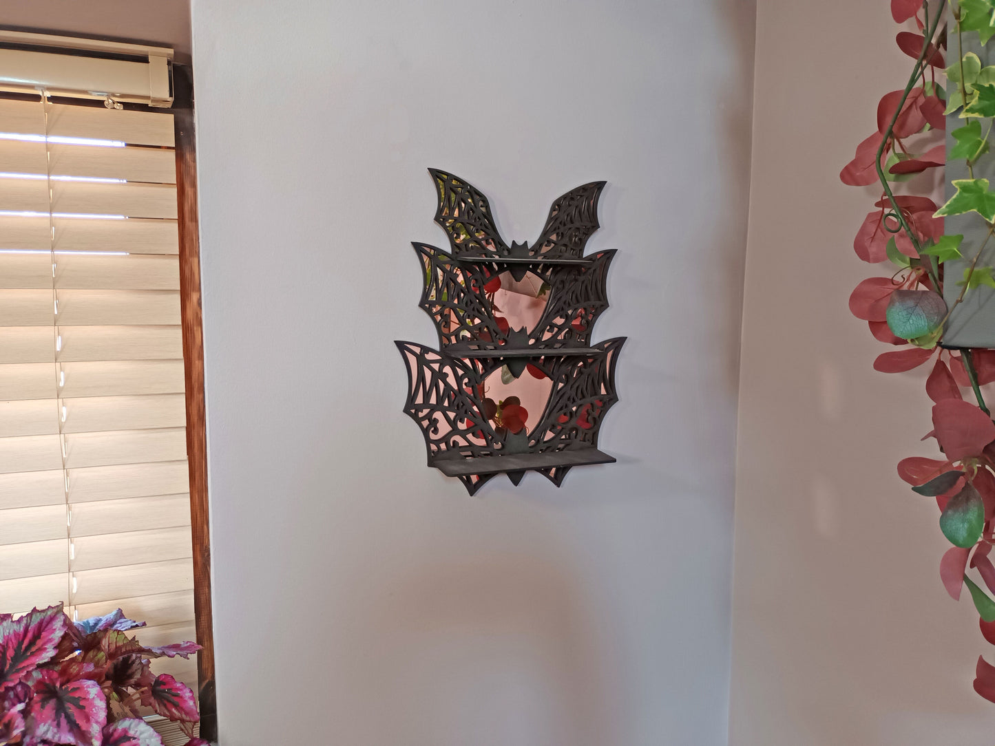 Bat Shelf Mirror, Gothic Display shelf, Gothic Décor, Gothic storage, Gothic shelving, Crystal show shelf, Crystal display shelf