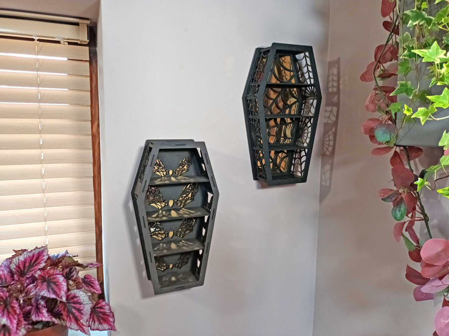 Coffin display Shelf, Spiders web shelf, Gothic Display Cabinet, Gothic Decor, Crystal display cabinet, display cabinet, Gothic shelving