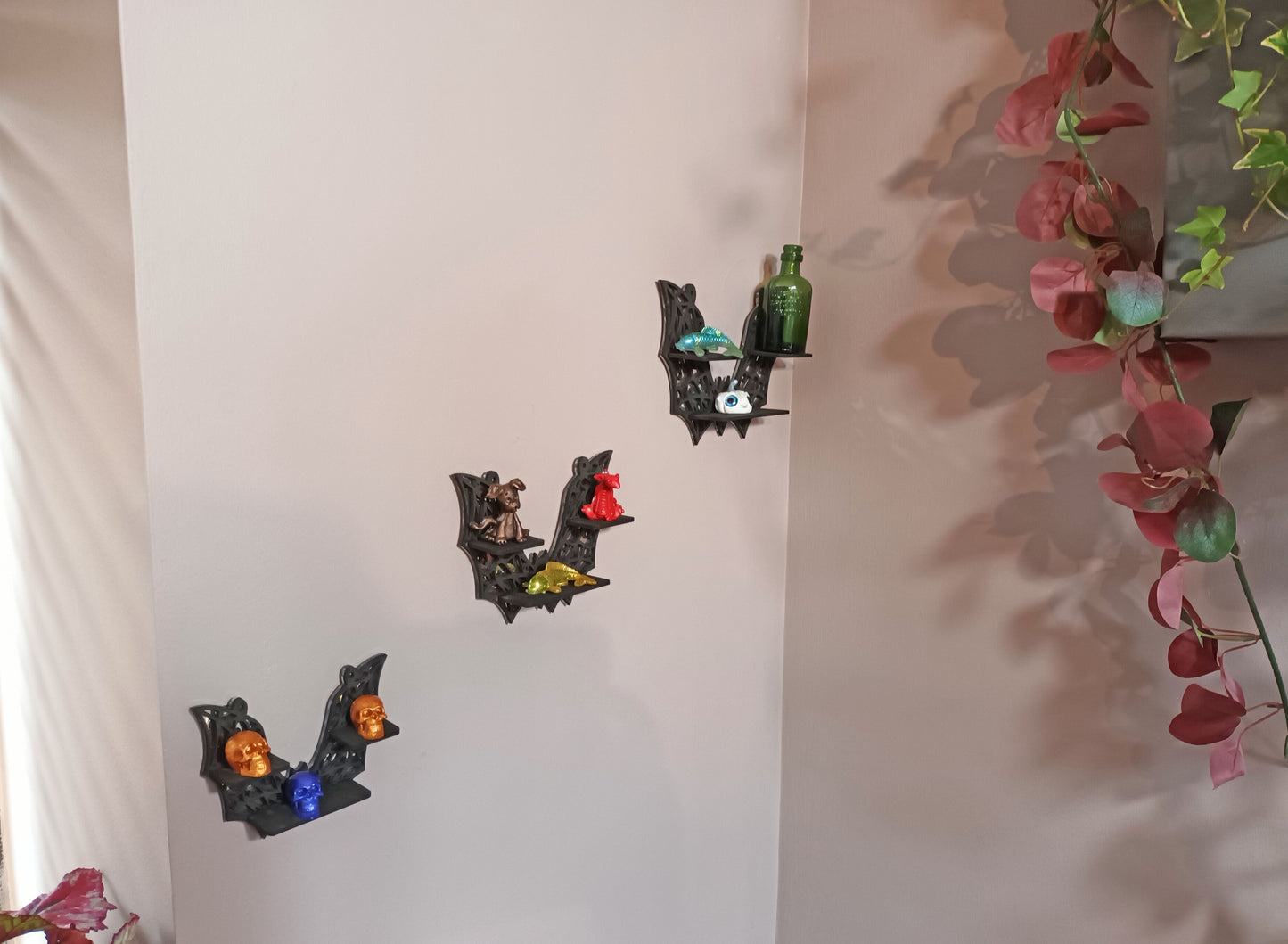 Bat Shelf Mirrors, Bat Shelf Mirror, Gothic Display shelf, Gothic Décor, Gothic storage, Gothic shelving, Crystal show shelf, Crystal display shelf