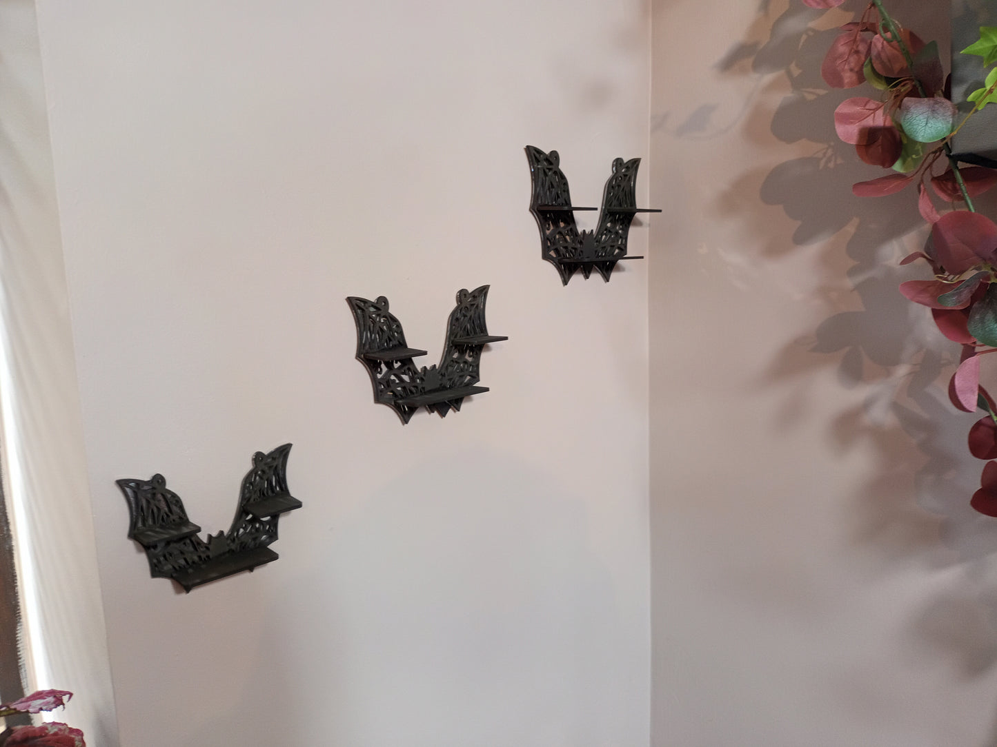 Bat Shelf Mirrors, Bat Shelf Mirror, Gothic Display shelf, Gothic Décor, Gothic storage, Gothic shelving, Crystal show shelf, Crystal display shelf