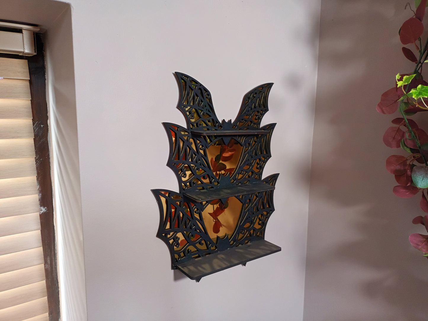 Bat Shelf Mirror, Gothic Display shelf, Gothic Décor, Gothic storage, Gothic shelving, Crystal show shelf, Crystal display shelf