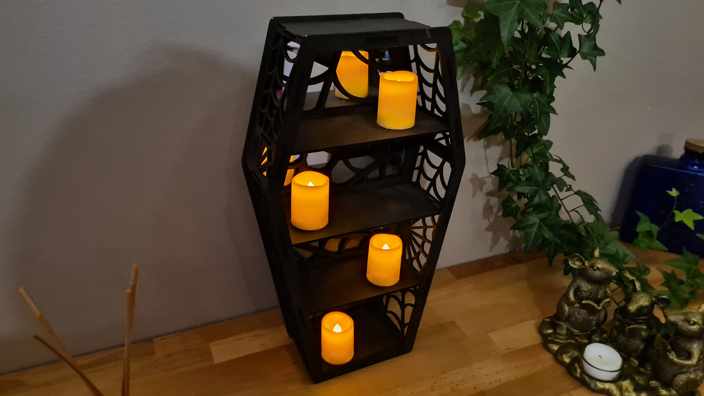 Coffin display Shelf, Spiders web shelf, Gothic Display Cabinet, Gothic Decor, Crystal display cabinet, display cabinet, Gothic shelving