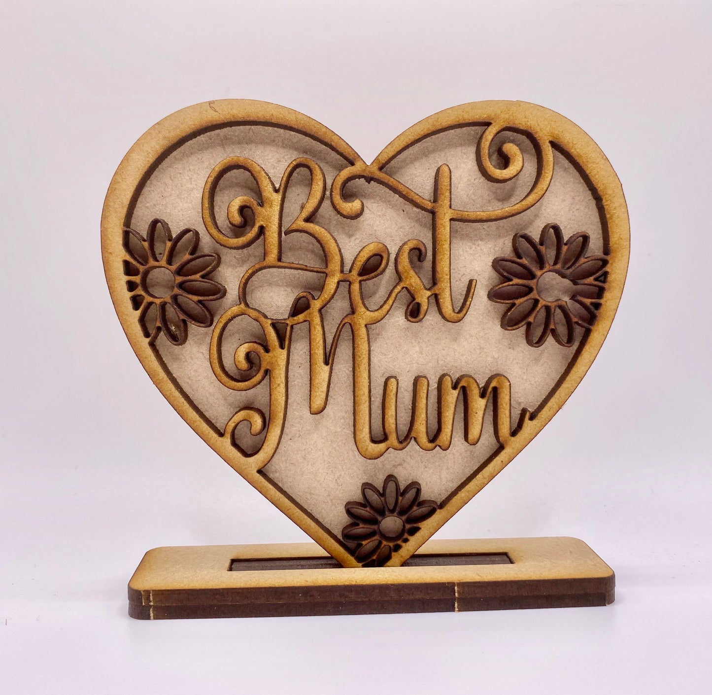 Mothers Day Standing Heart Best Mum with Daisies MDF Sign / Plaque