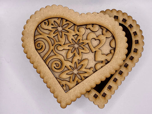 Heart Shaped Flowers and Hearts Trinket Storage Box MDF Craft Kit