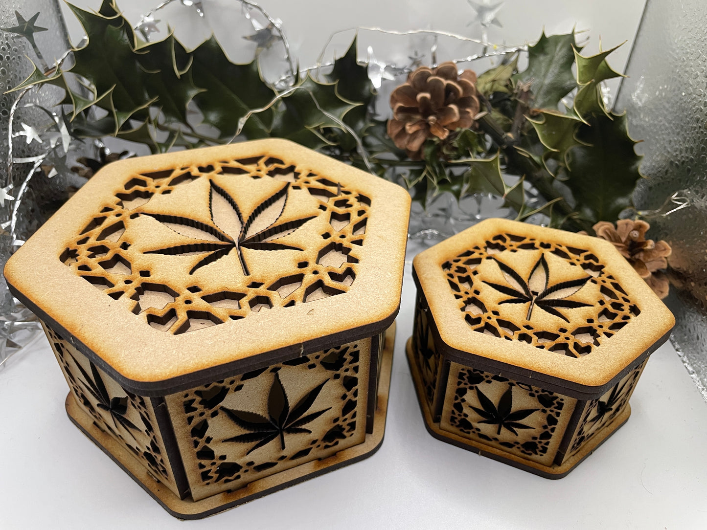 Cannabis Patterned Trinket Storage Boxes MDF Craft Kit