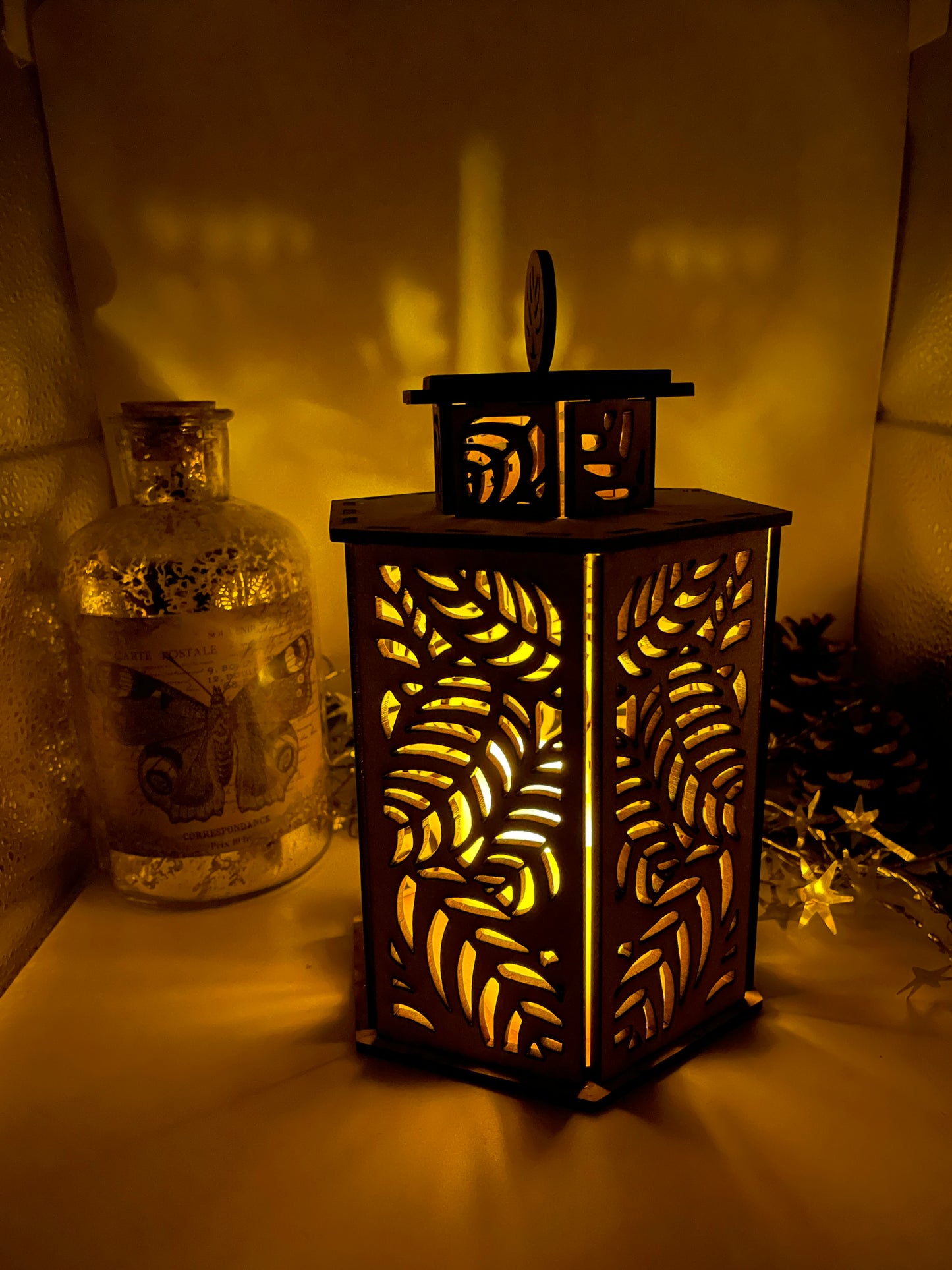 Leaves Pattern Lantern MDF Craft Kit - Large