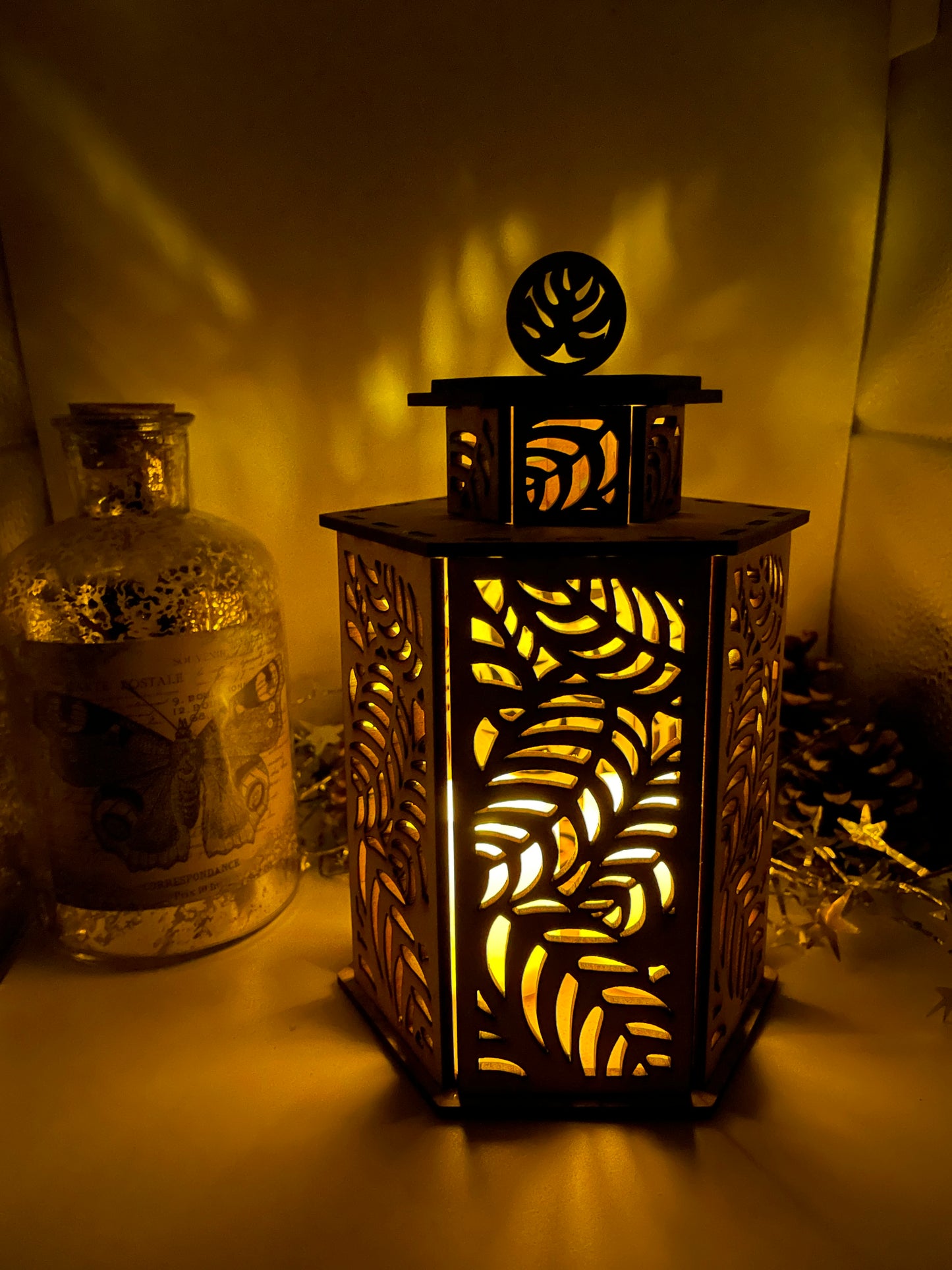 Leaves Pattern Lantern MDF Craft Kit - Large