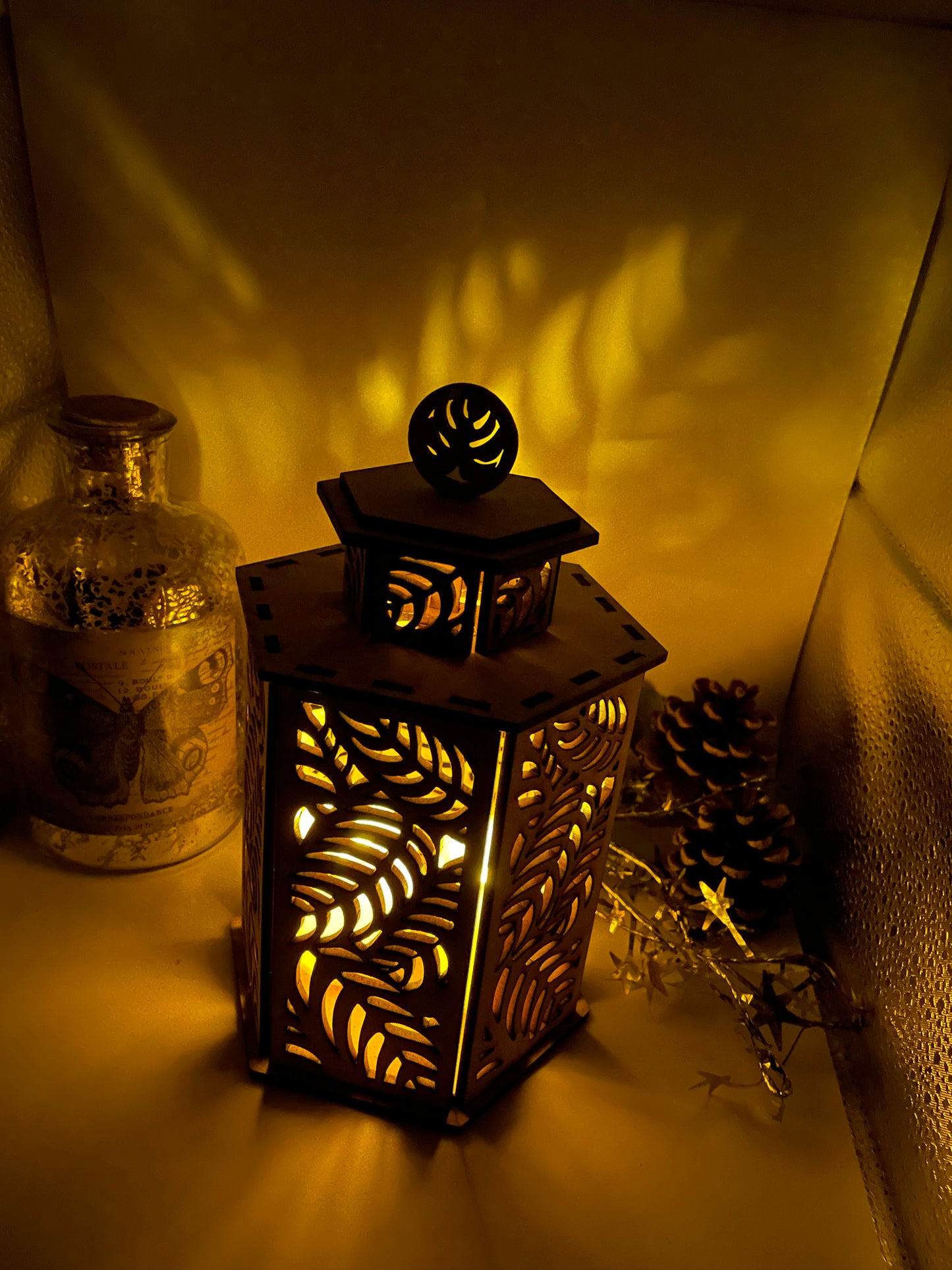 Leaves Pattern Lantern MDF Craft Kit - Large