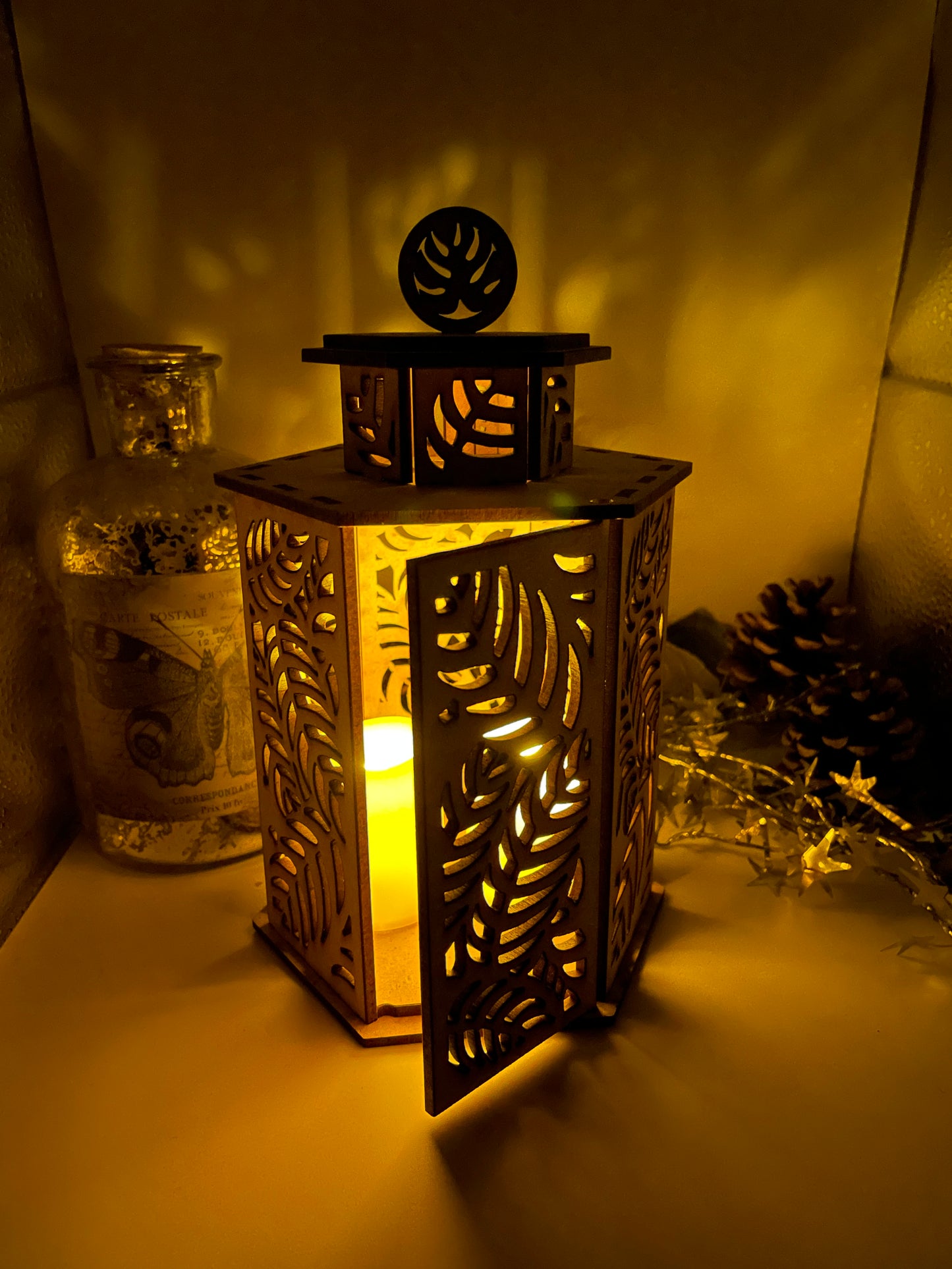 Leaves Pattern Lantern MDF Craft Kit - Large