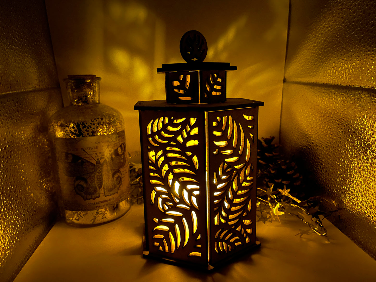 Leaves Pattern Lantern MDF Craft Kit - Large