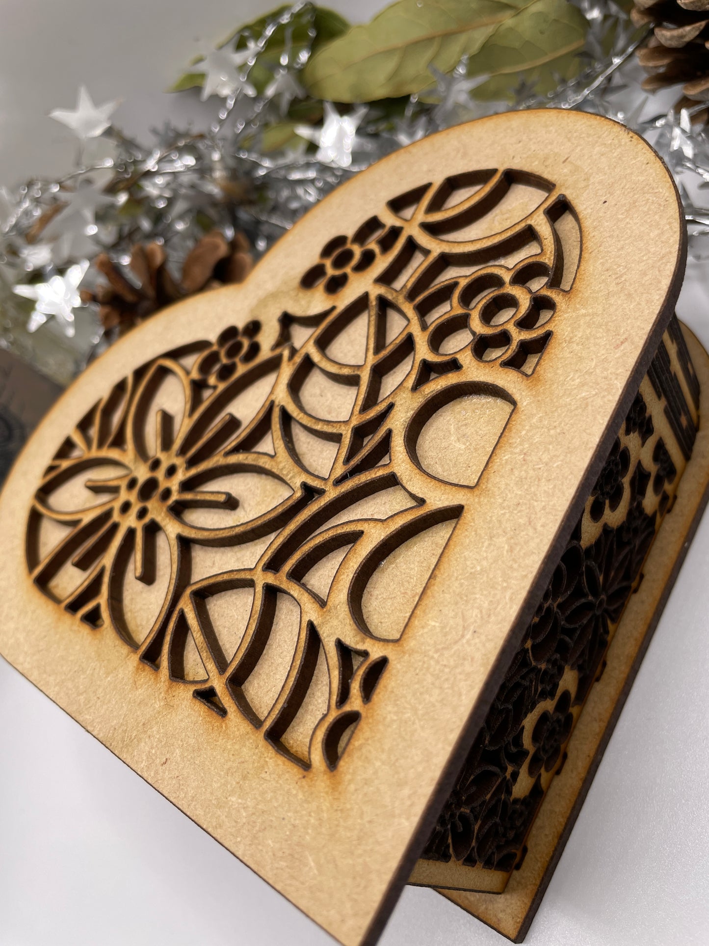 Flowers Heart Shaped Trinket Storage Box MDF Craft Kit