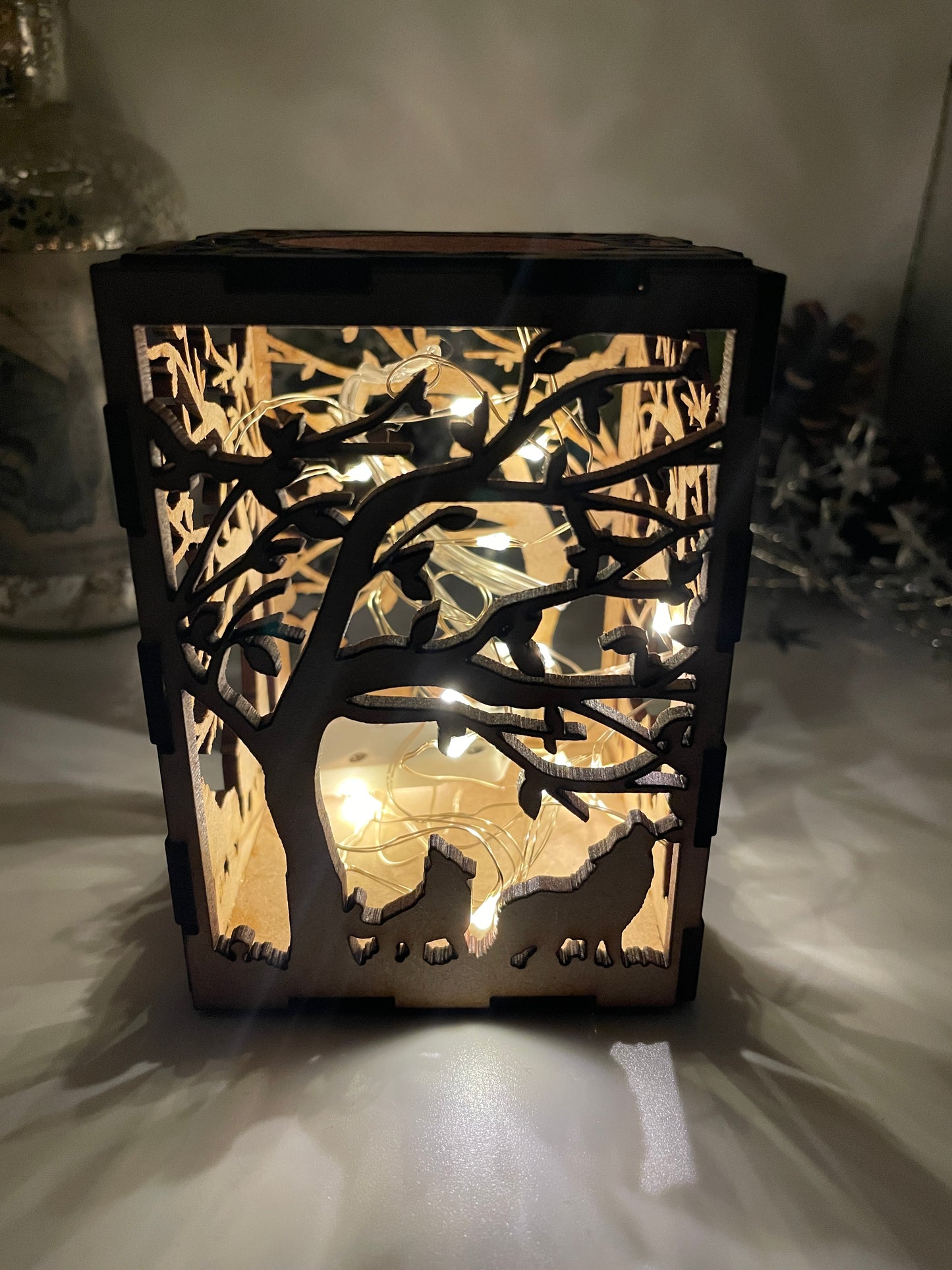 Tree & Wolves Lantern MDF Craft Kit - Small