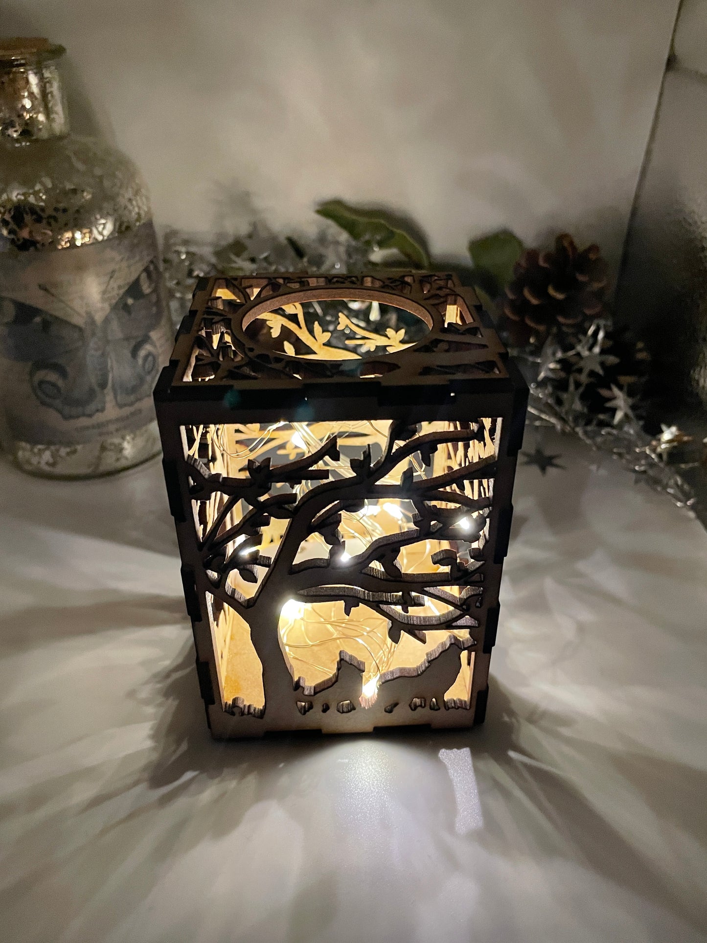 Tree & Wolves Lantern MDF Craft Kit - Small