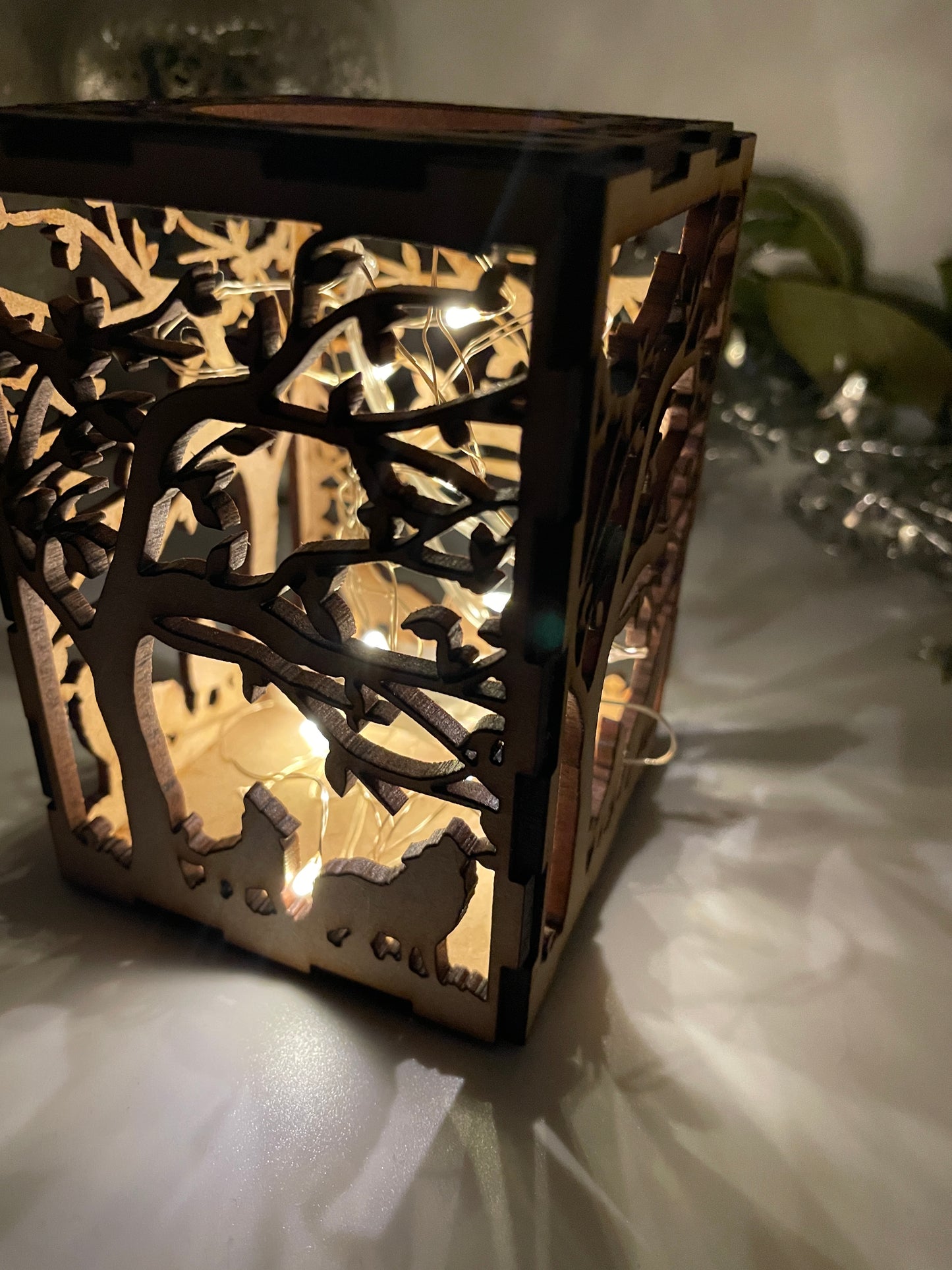 Tree & Wolves Lantern MDF Craft Kit - Small
