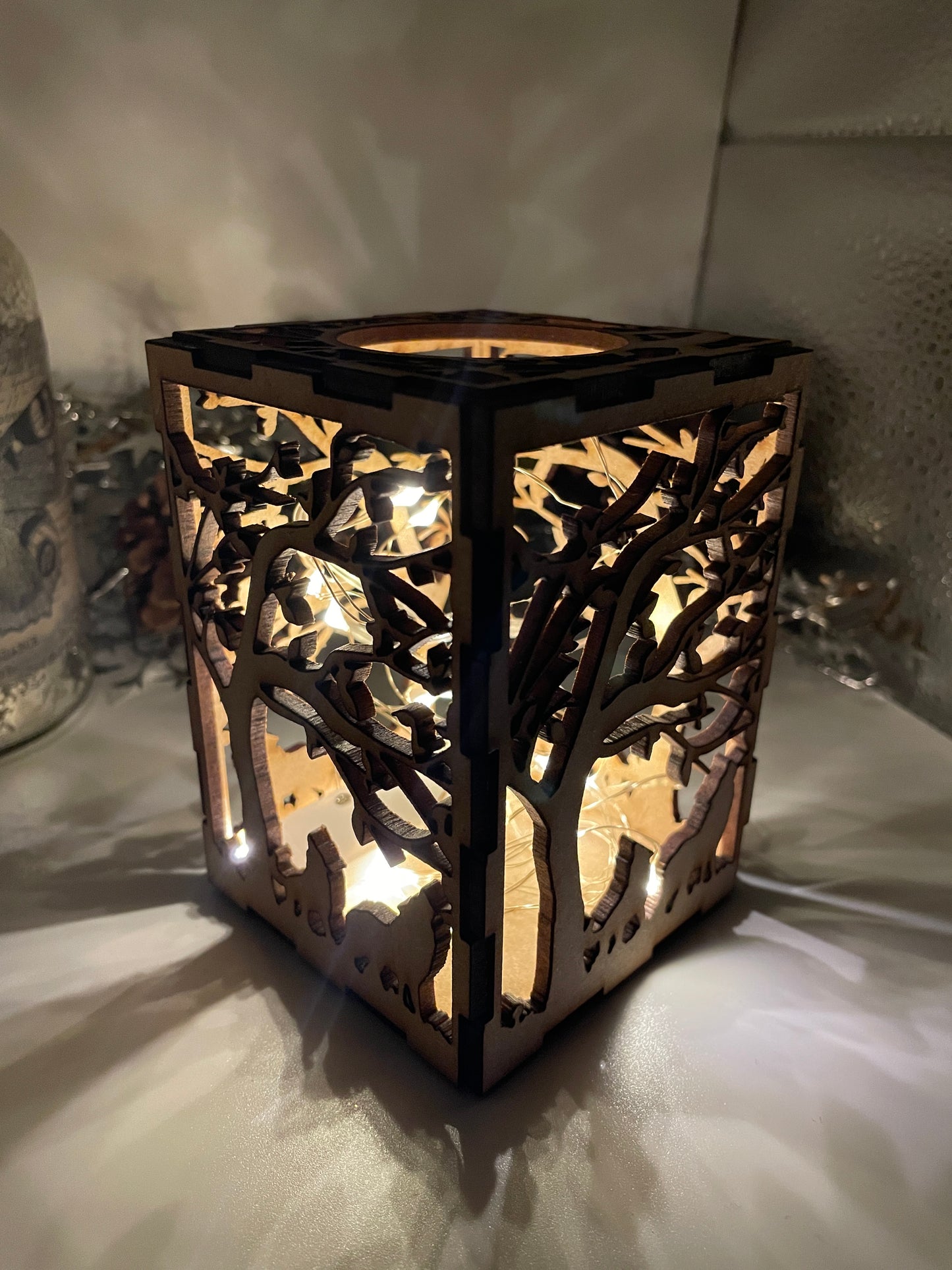 Tree & Wolves Lantern MDF Craft Kit - Small