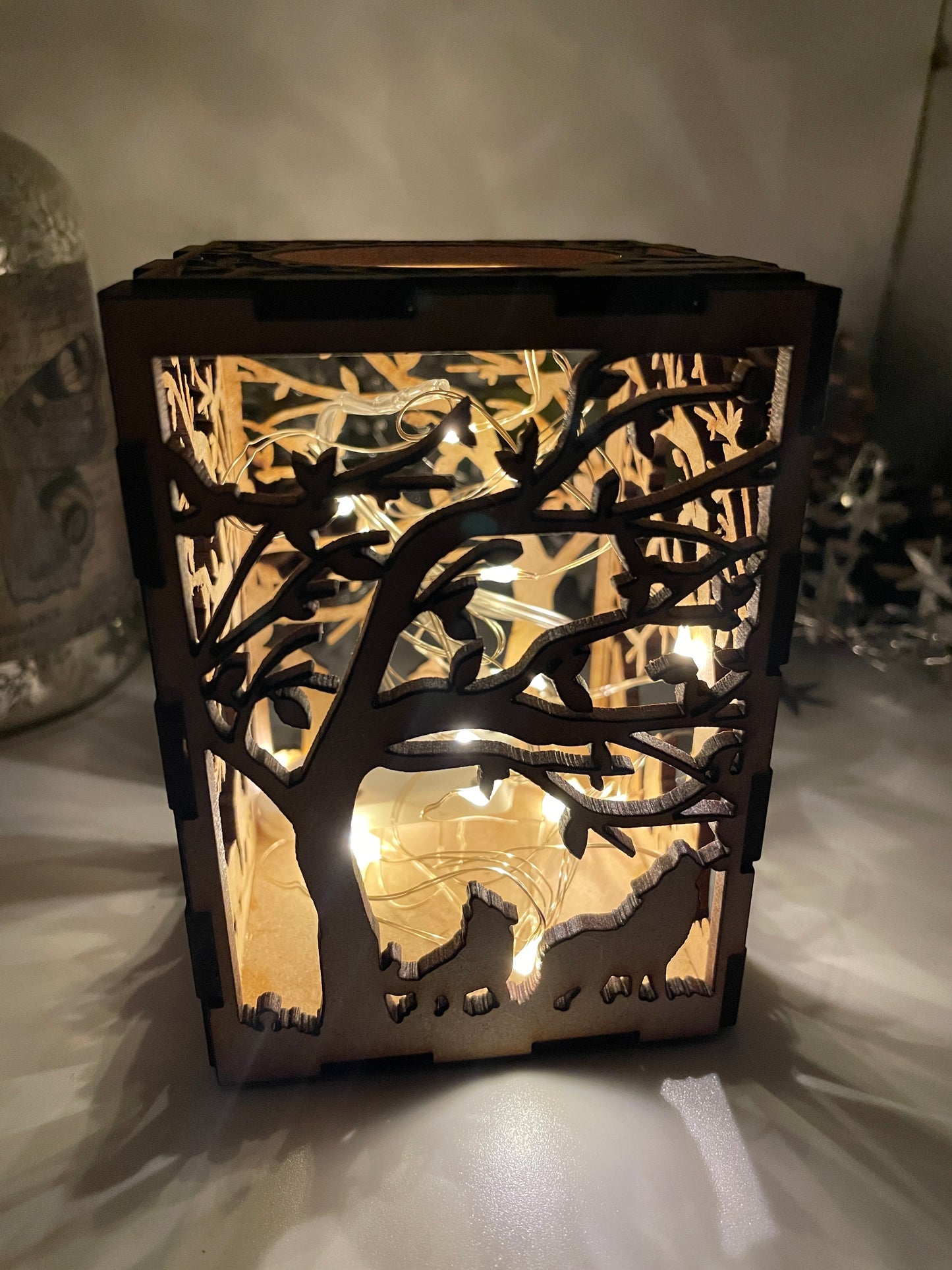 Tree & Wolves Lantern MDF Craft Kit - Small