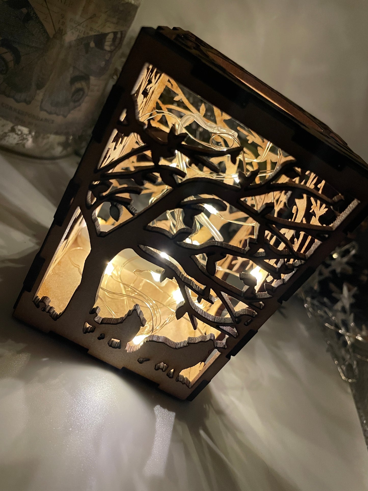 Tree & Wolves Lantern MDF Craft Kit - Small