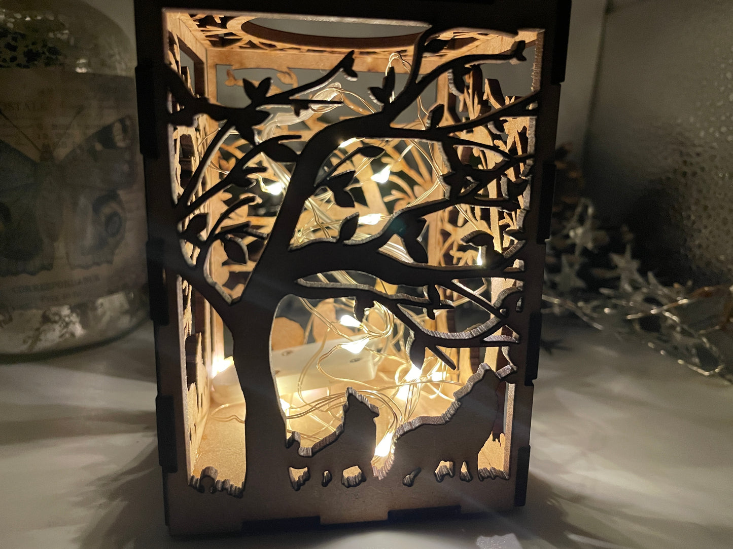 Tree & Wolves Lantern MDF Craft Kit - Small